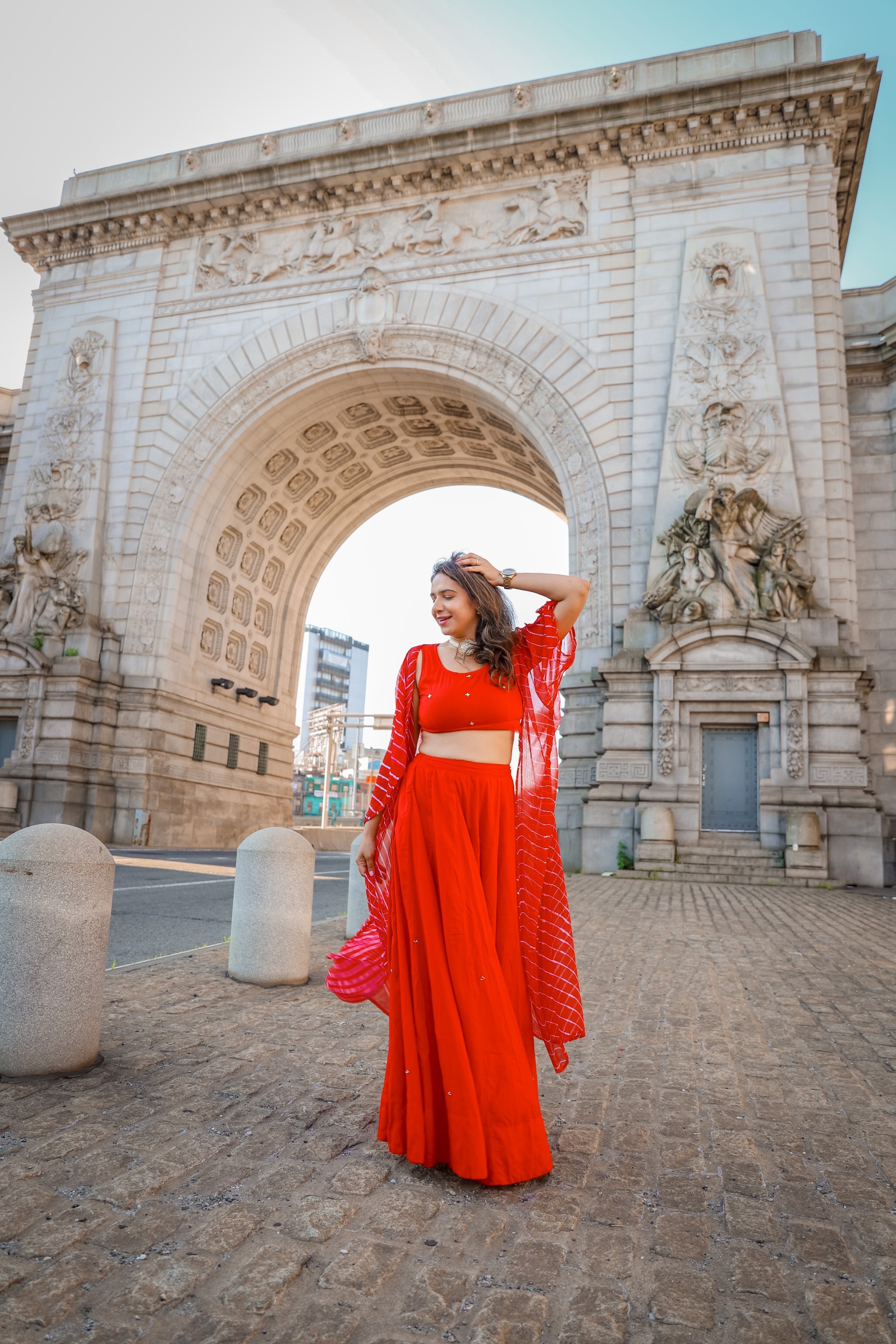 Scarlet red skirt set