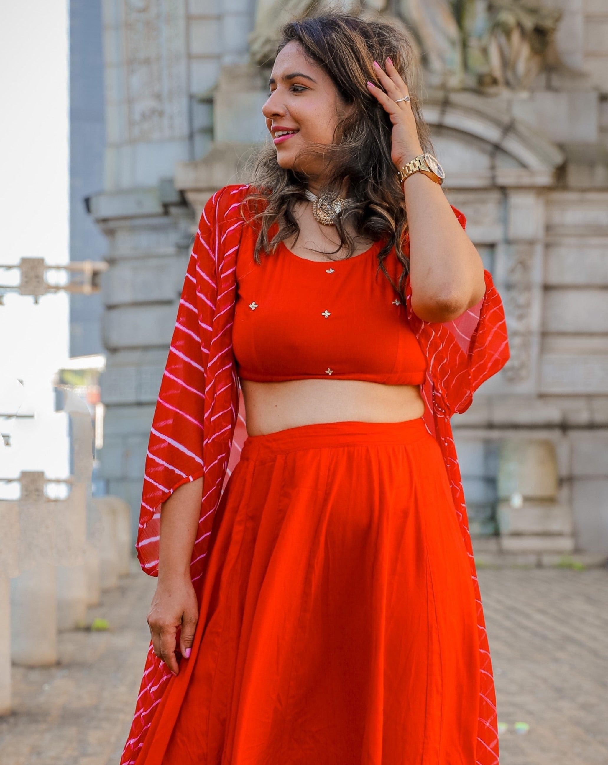 Scarlet red skirt set