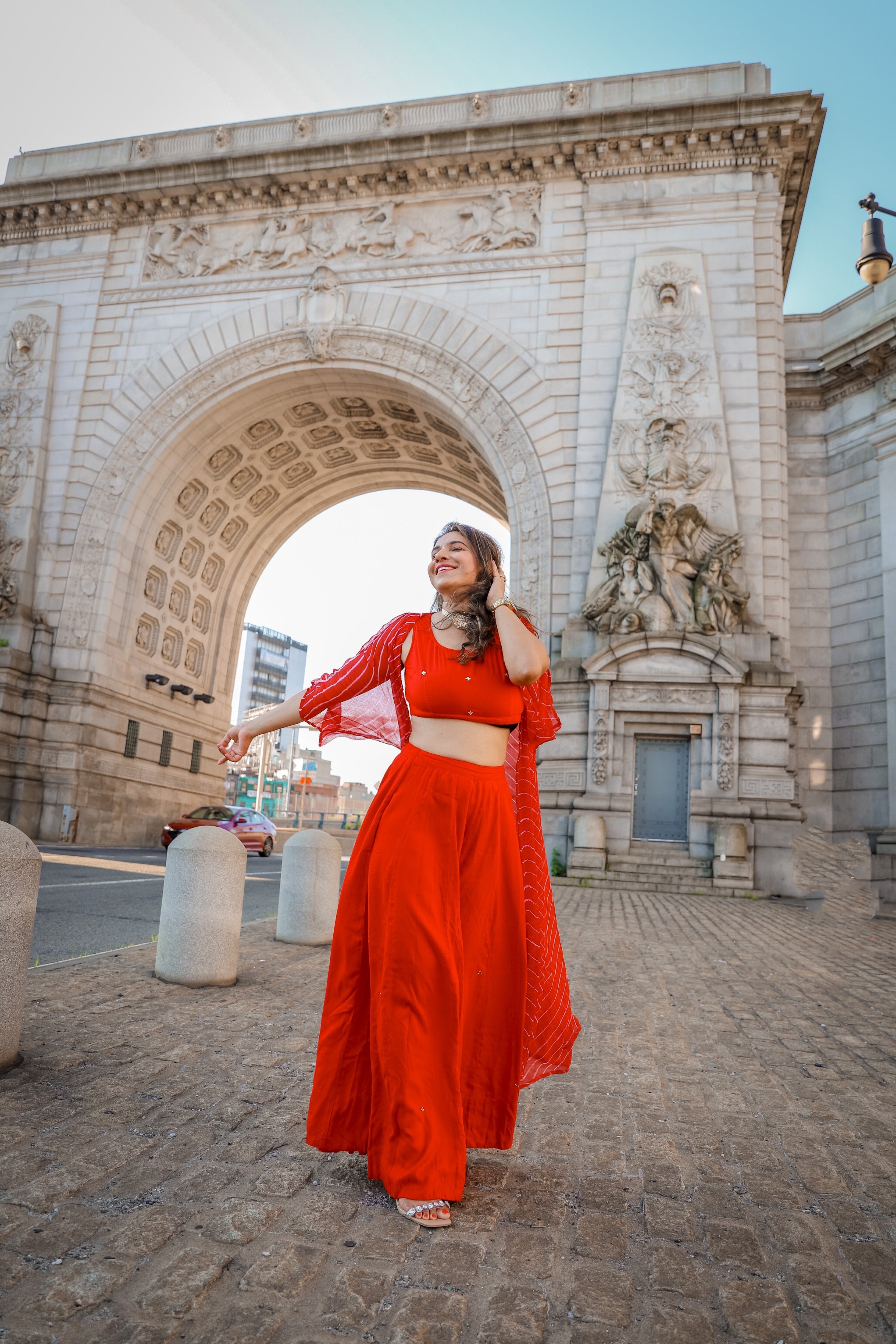 Scarlet red skirt set
