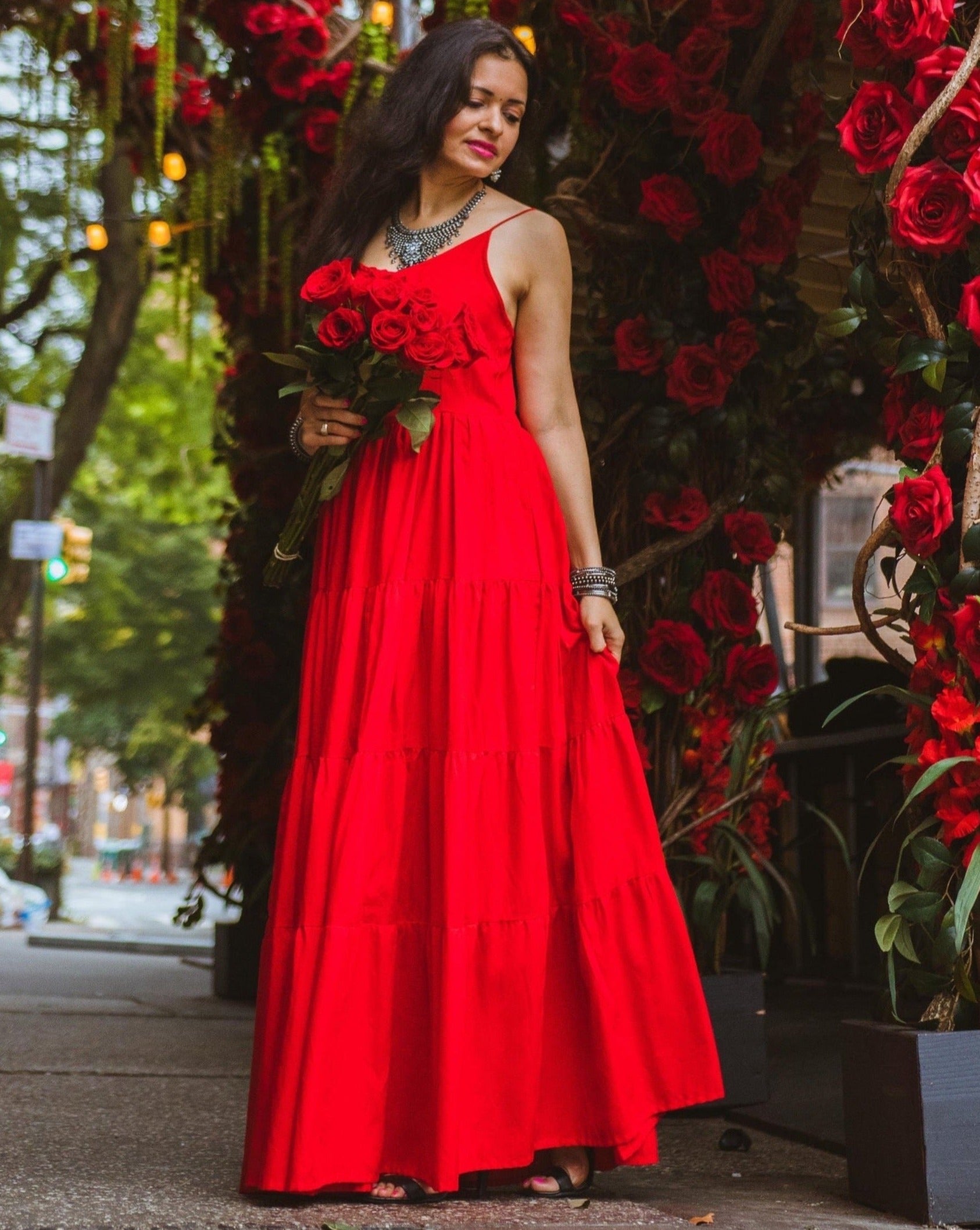 Elio Red Cotton Dress