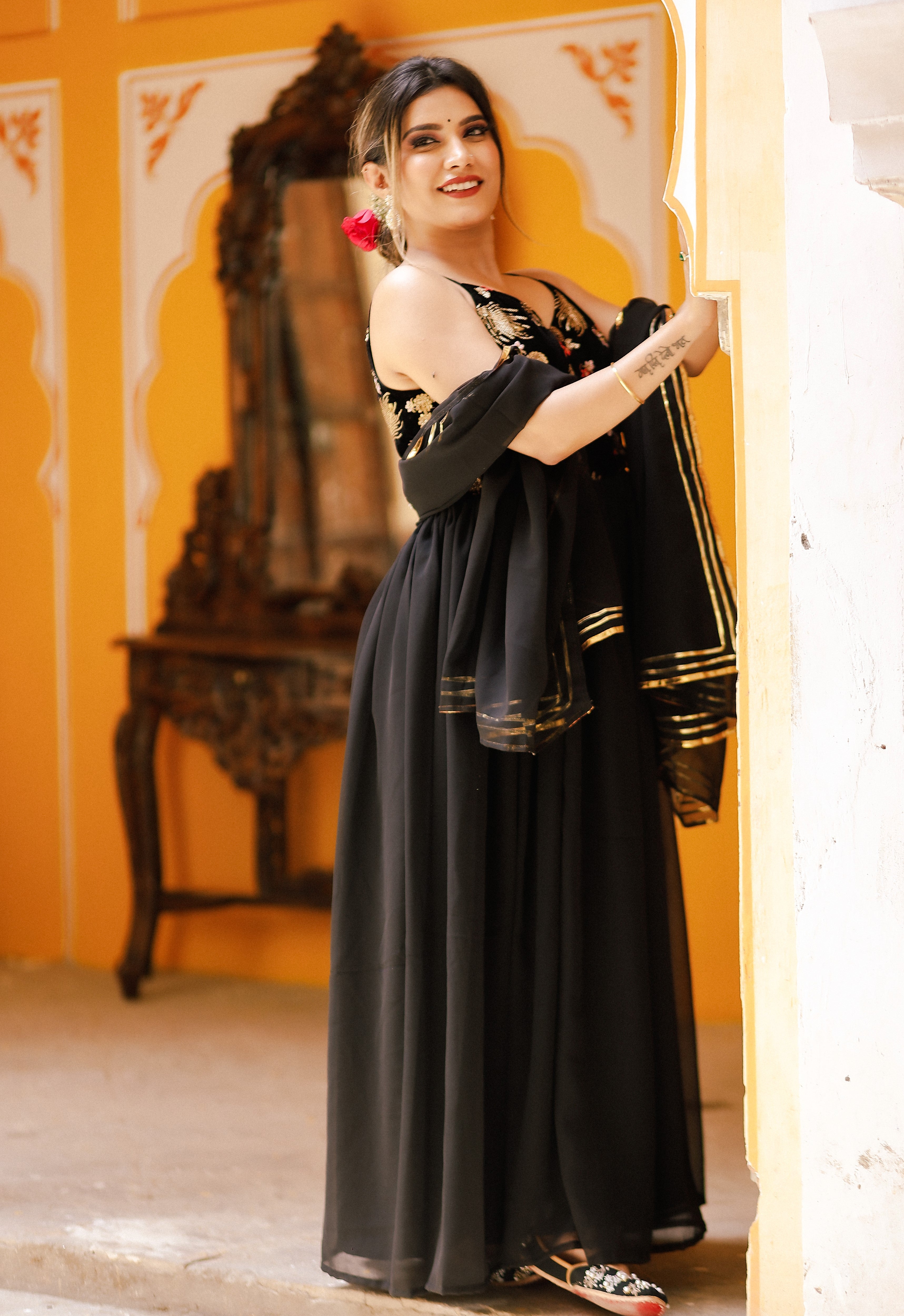 Ruby Black Embroidered Dress