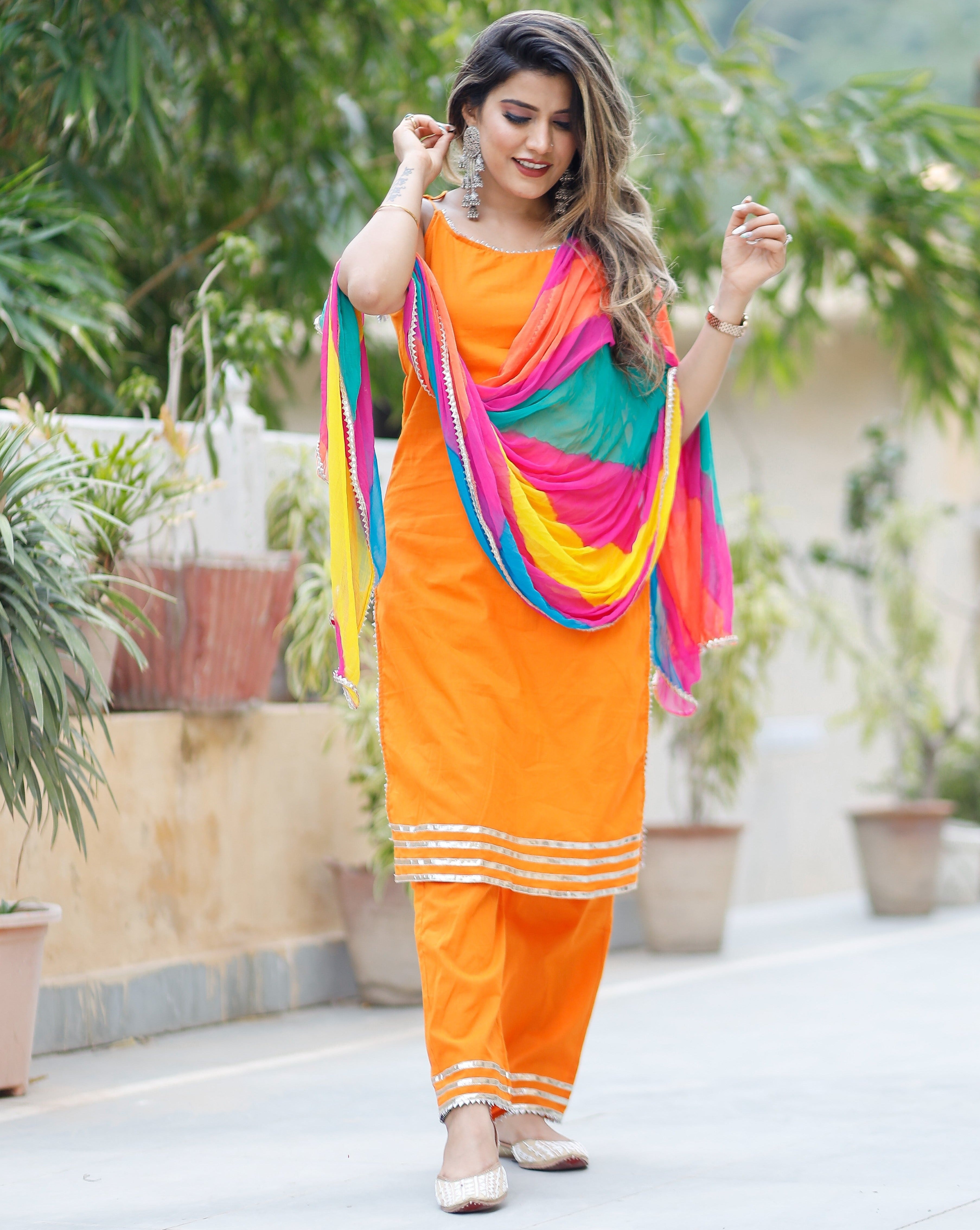 Lavish Orange Fusion Suit Set