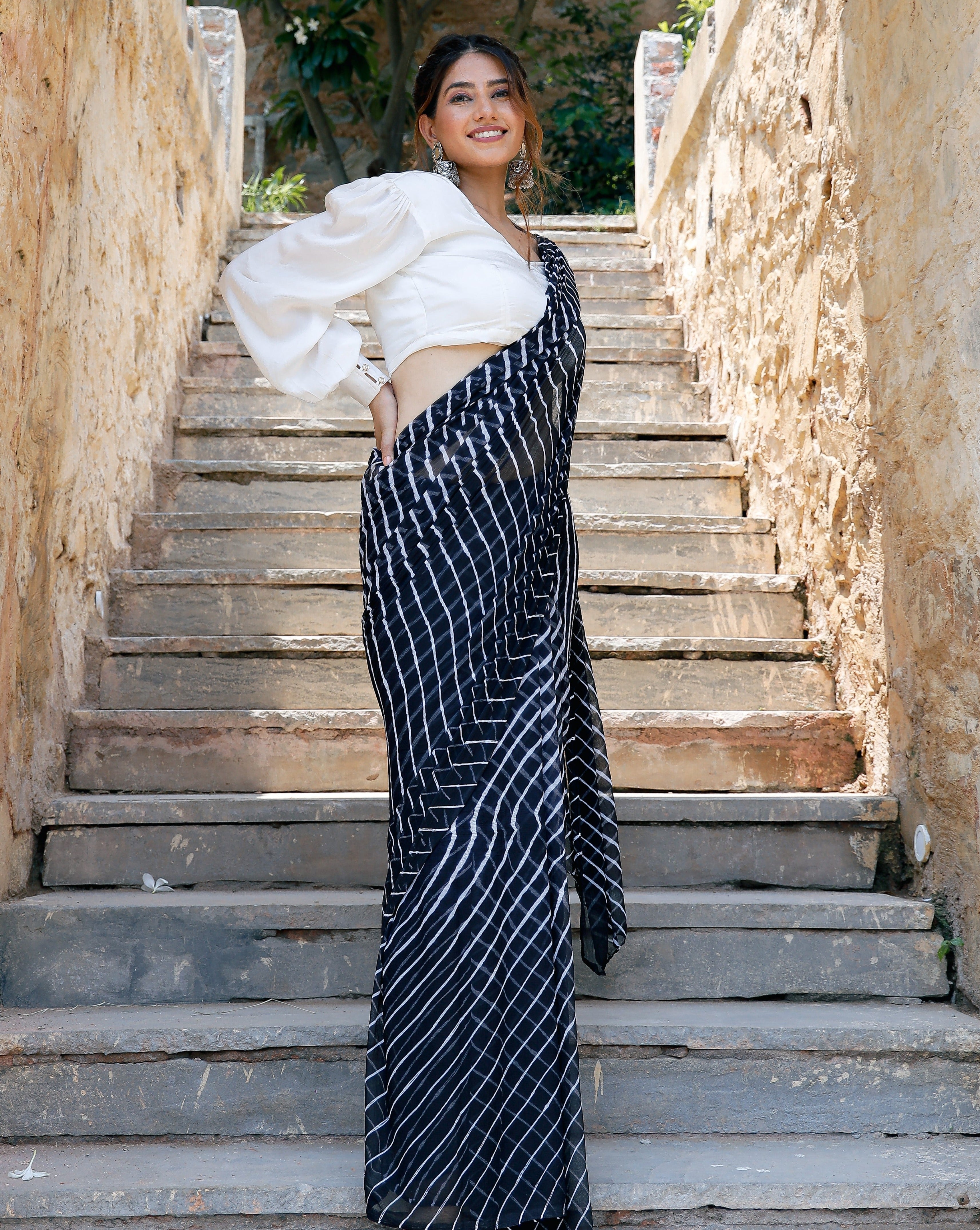 Black Embellished Leheriya saree