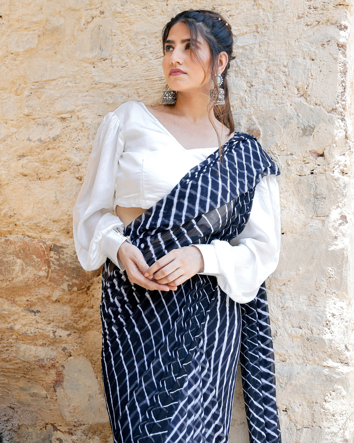 Black Embellished Leheriya saree