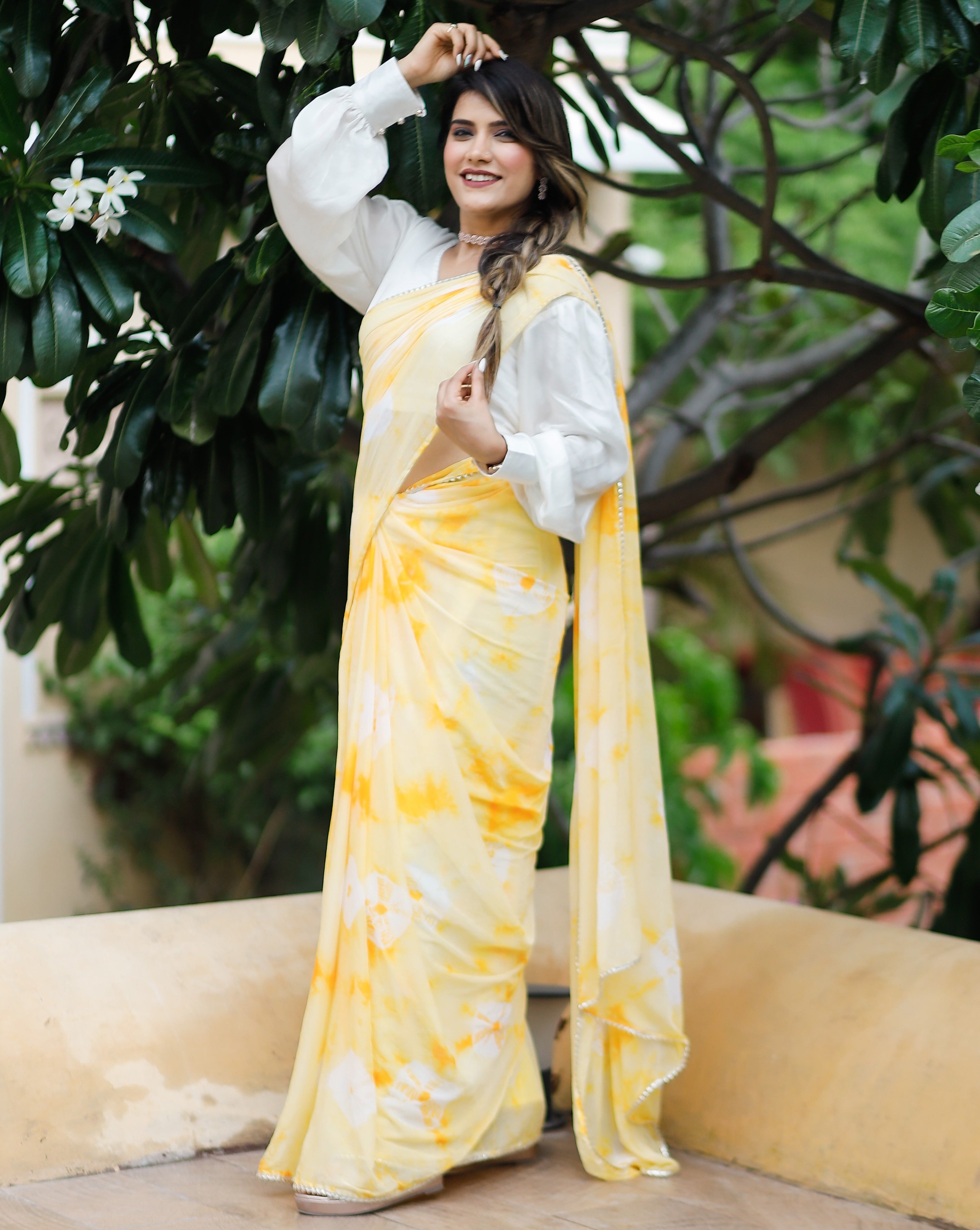 Dreamy Lemon Yellow Tie & Dye Saree