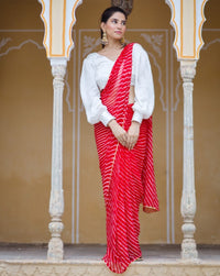 Rose Red Embellished Leheriya saree