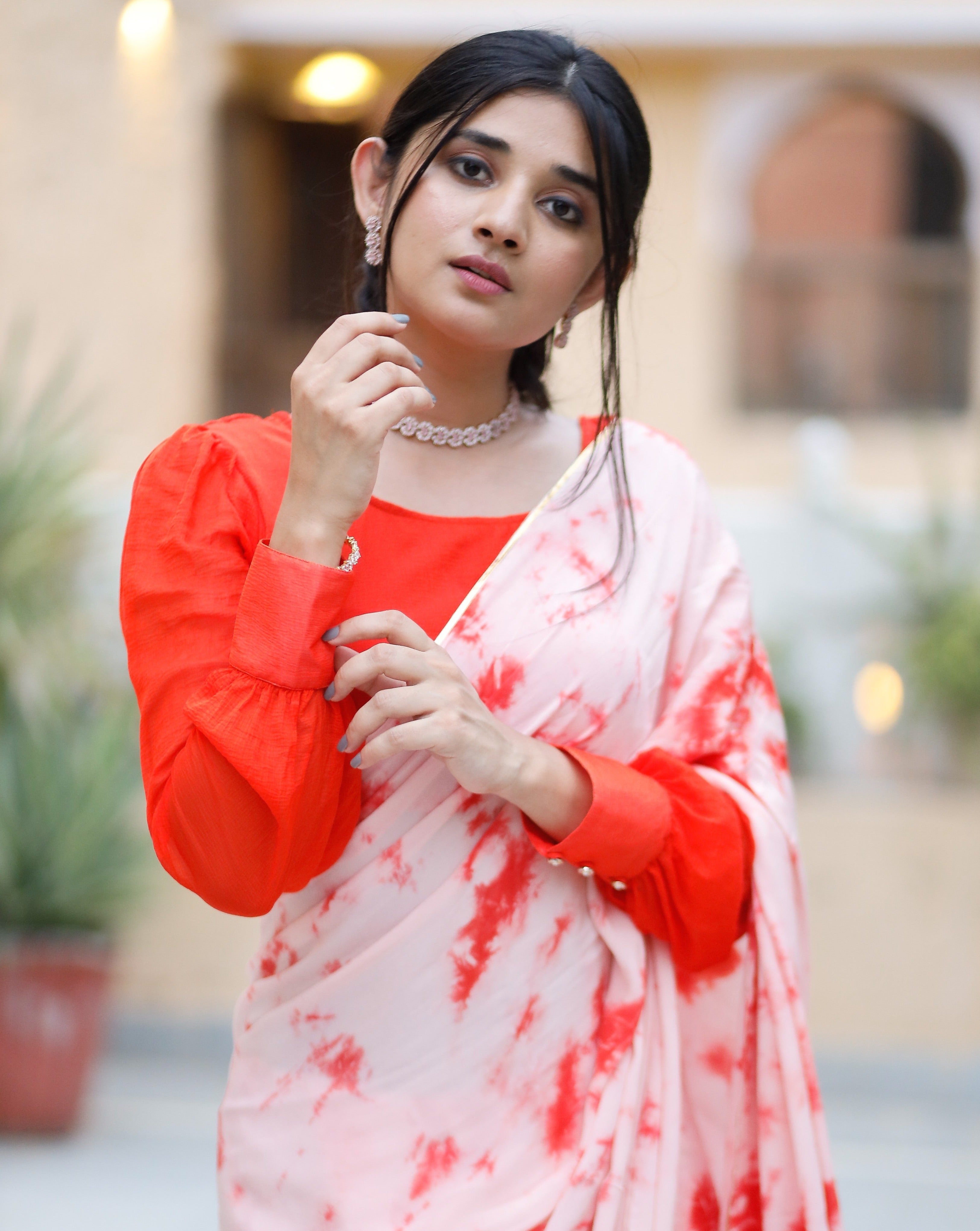Melon Orange Tie & Dye Saree