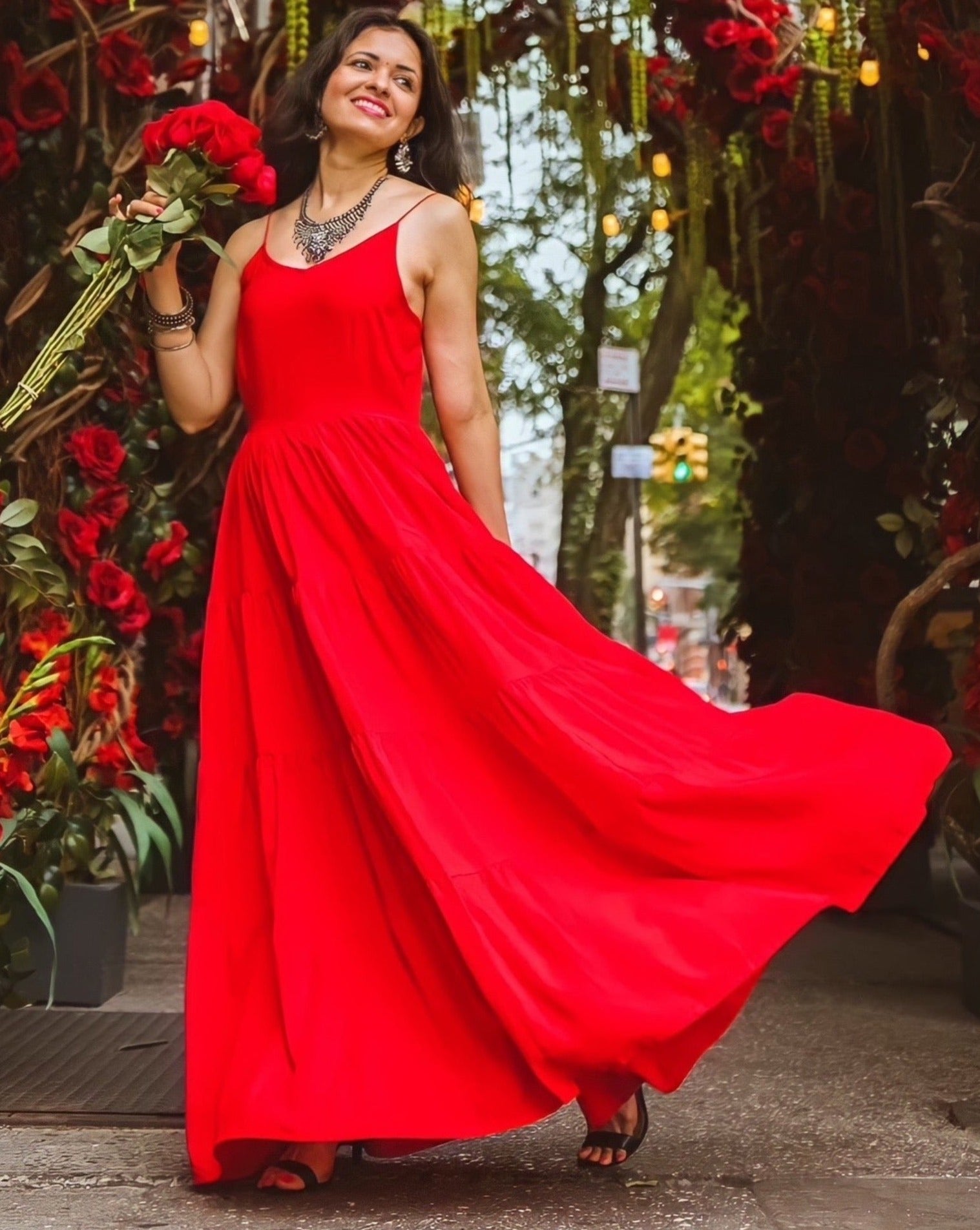 Elio Red Cotton Dress