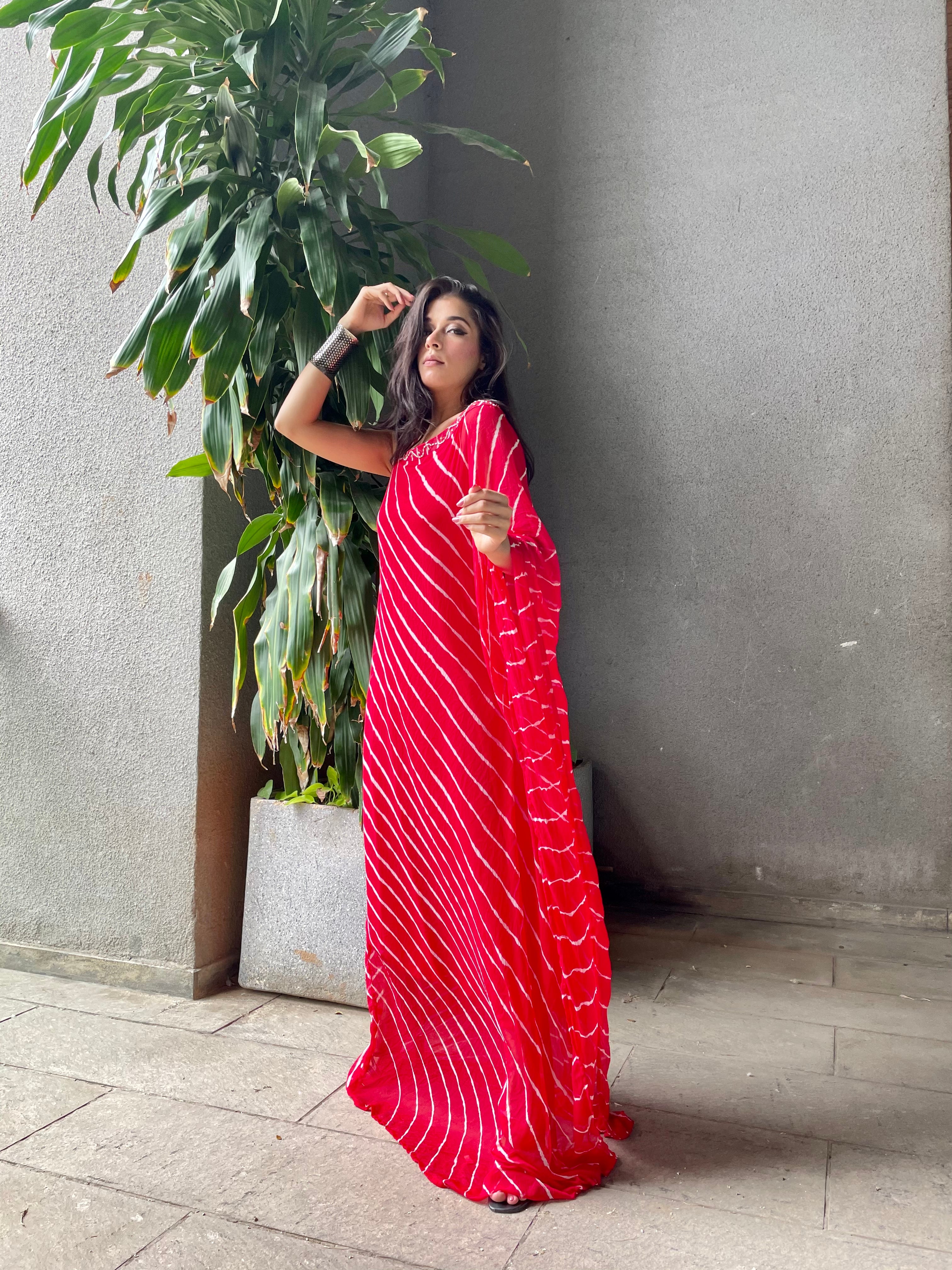 Red Leheriya Kaftan dress
