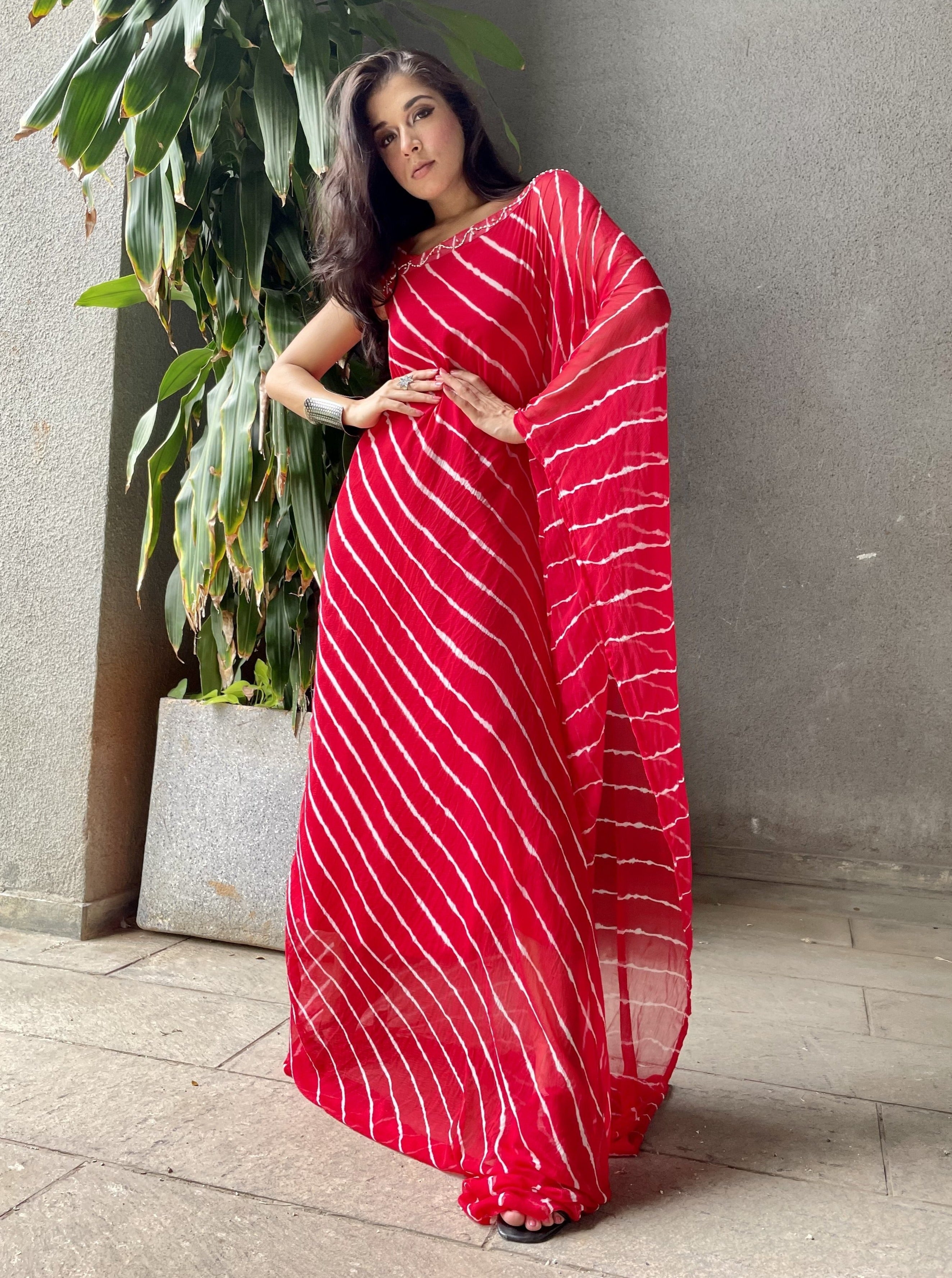 Red Leheriya Kaftan dress