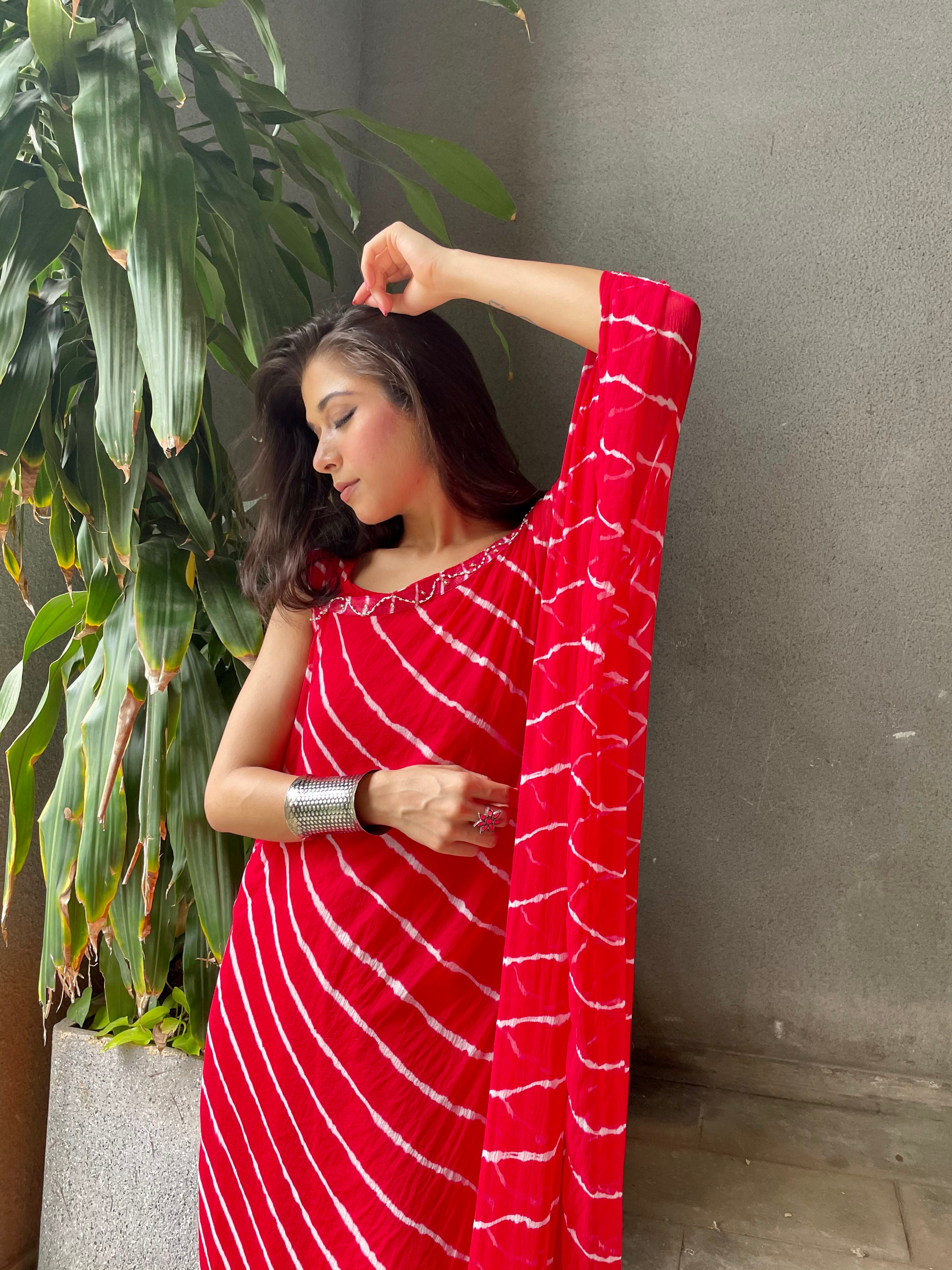 Red Leheriya Kaftan dress