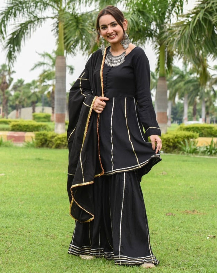 Black Gotta work Suit Set With Heavy Gotta Dupatta
