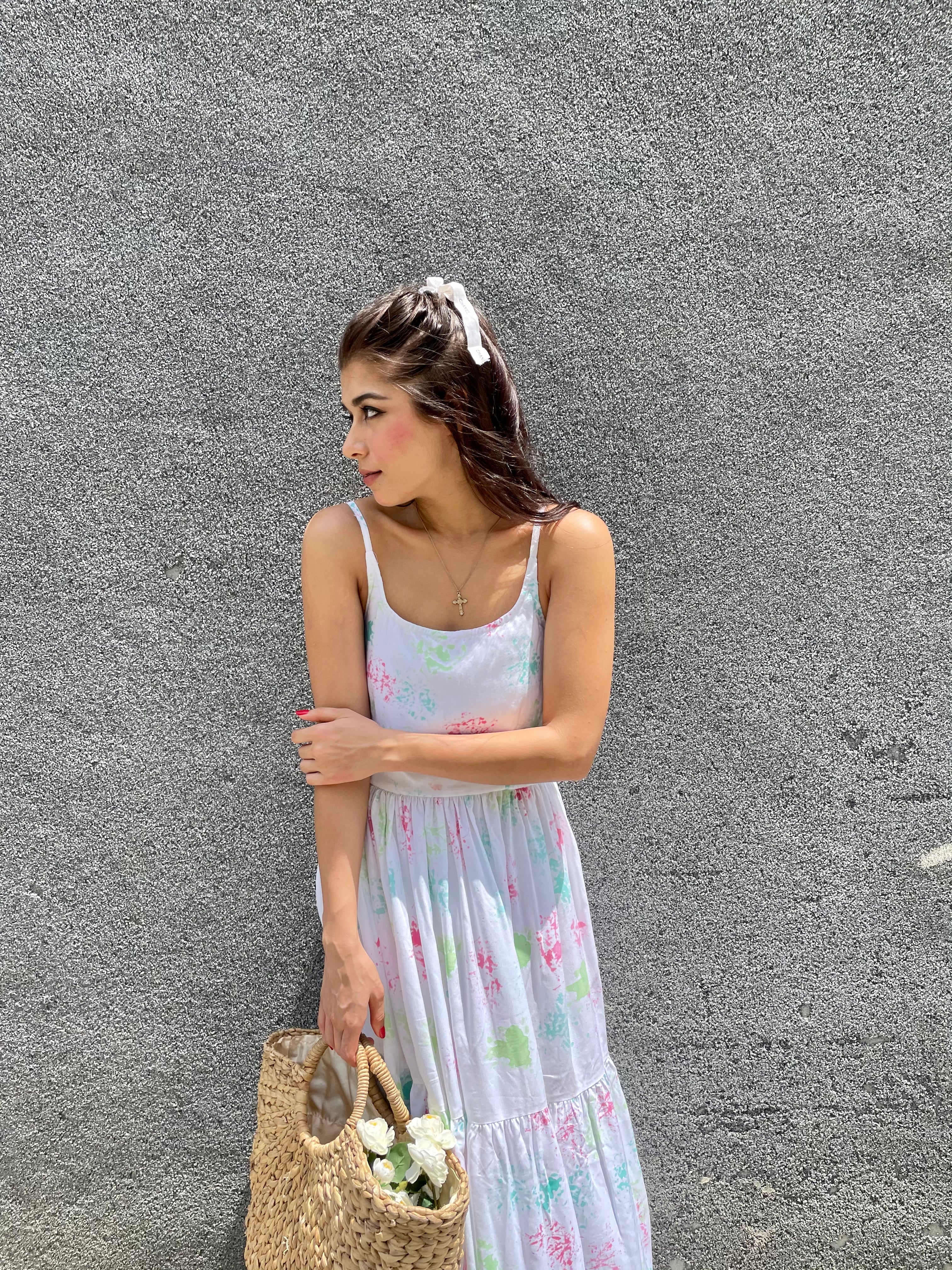 Dream white color patch dress