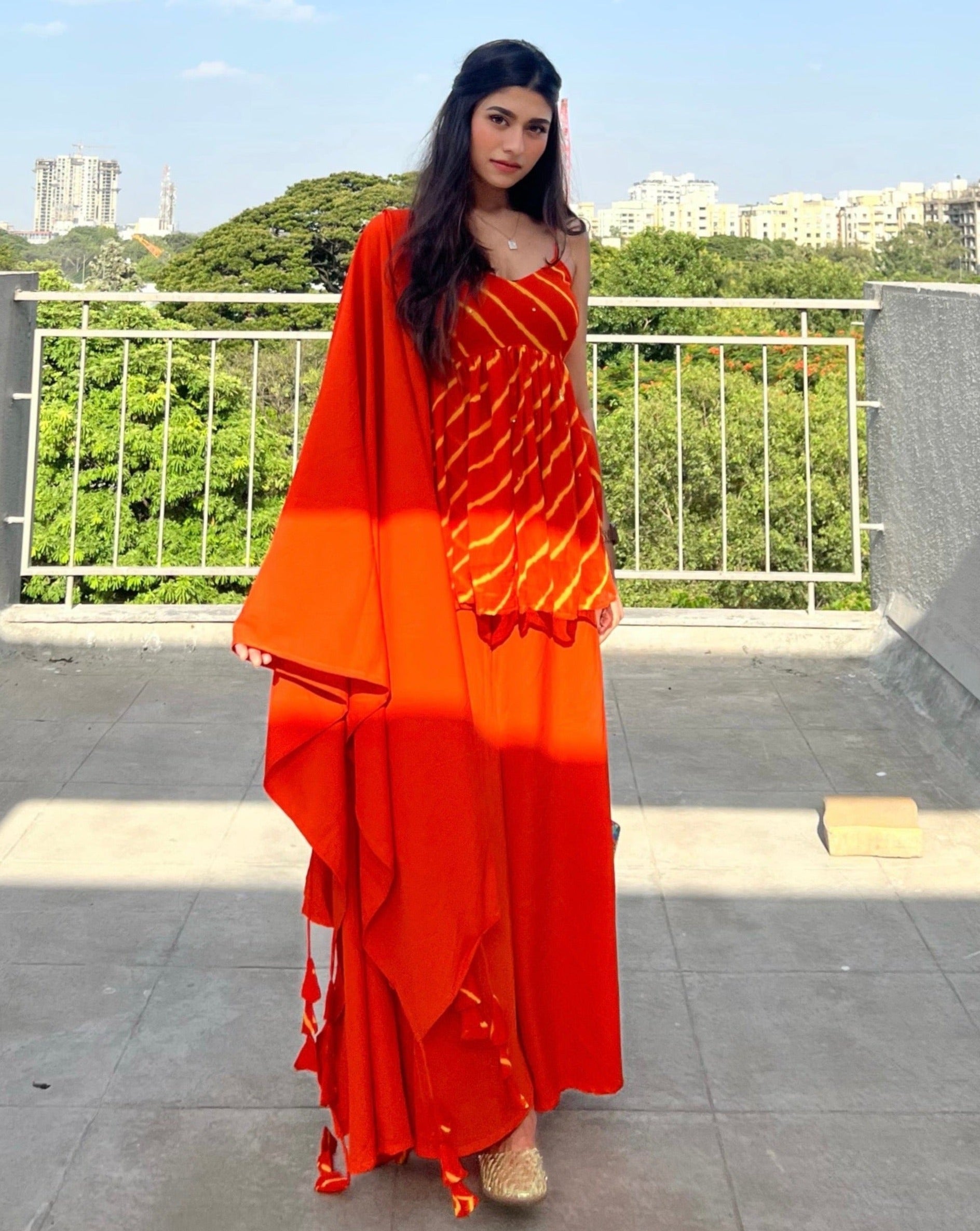 Spaghetti Orange Leheriya Suit Set