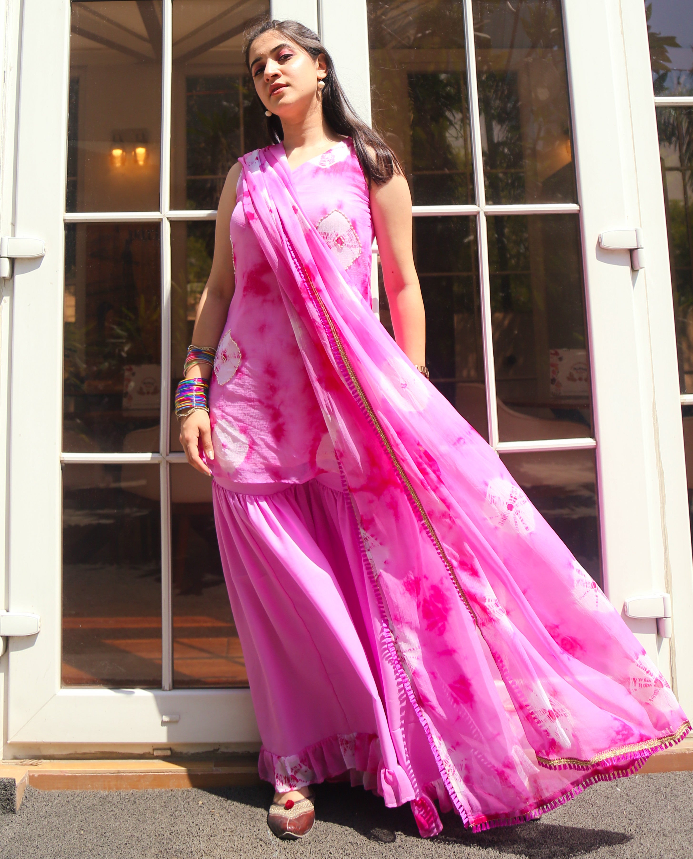 Fuscia Pink Tie Dye Suit Set