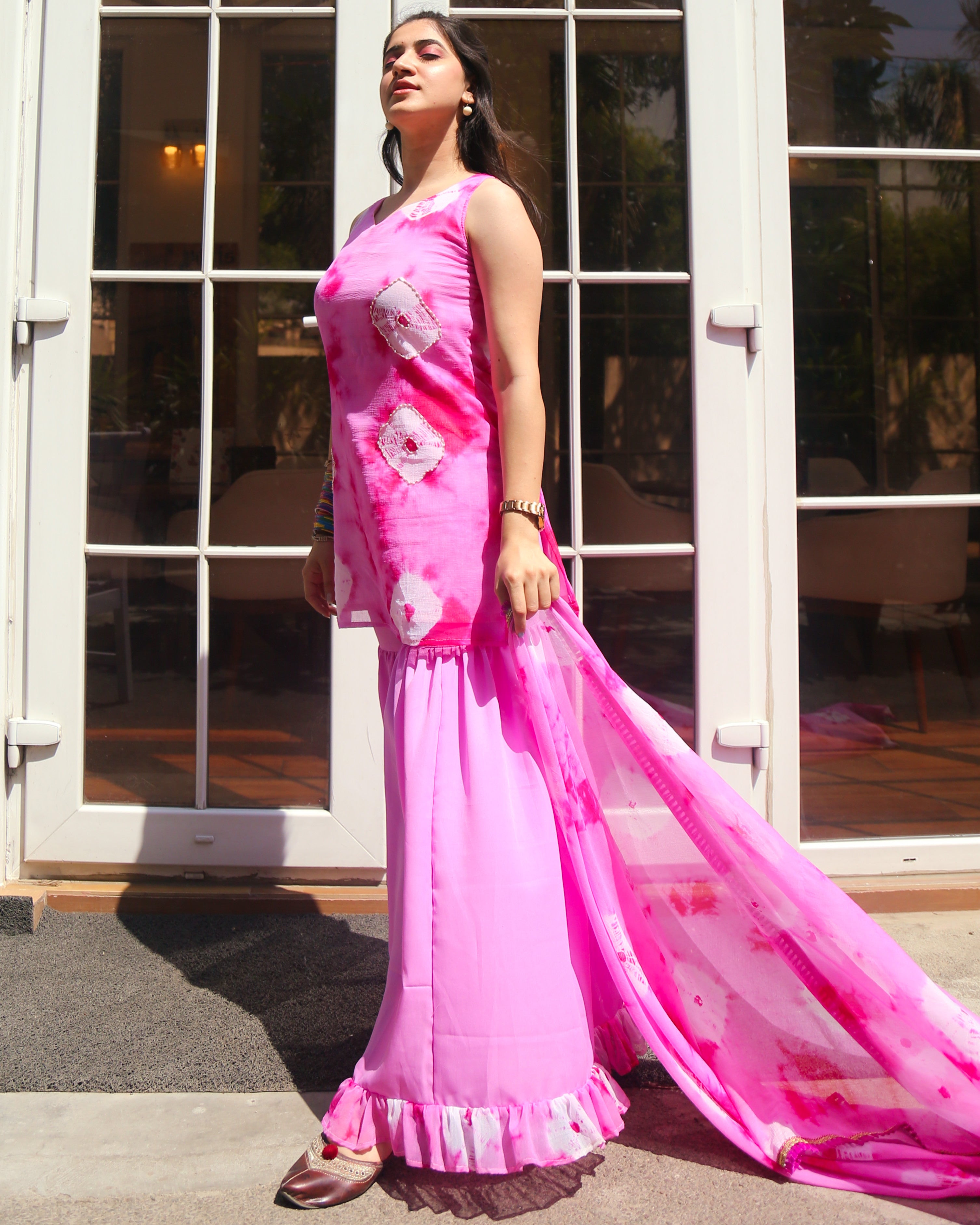 Fuscia Pink Tie Dye Suit Set