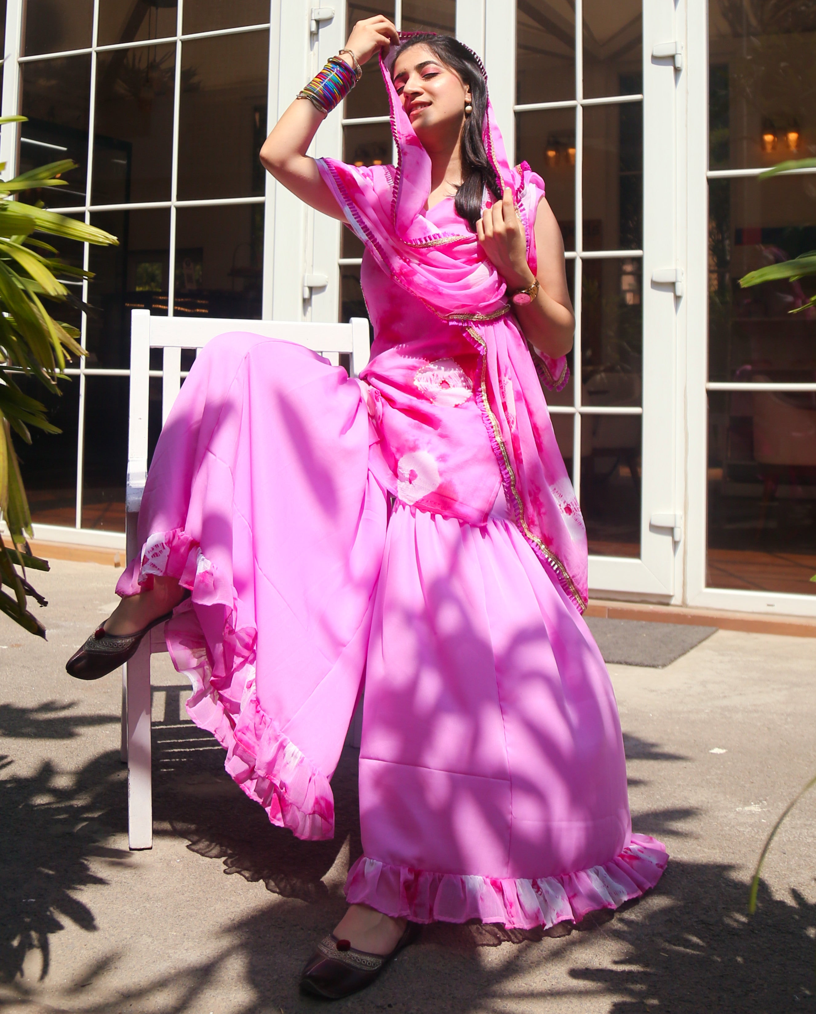 Fuscia Pink Tie Dye Suit Set