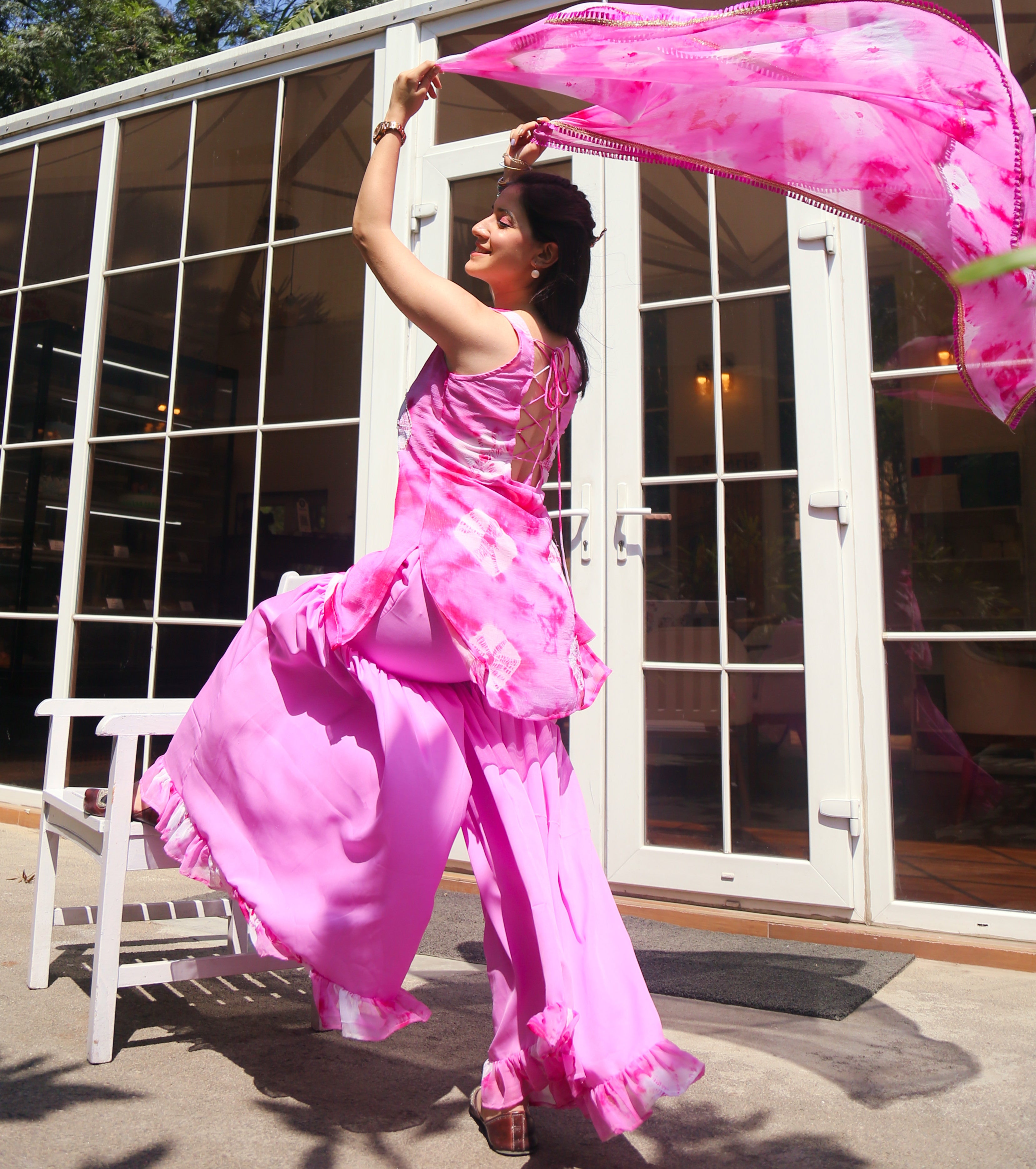 Fuscia Pink Tie Dye Suit Set