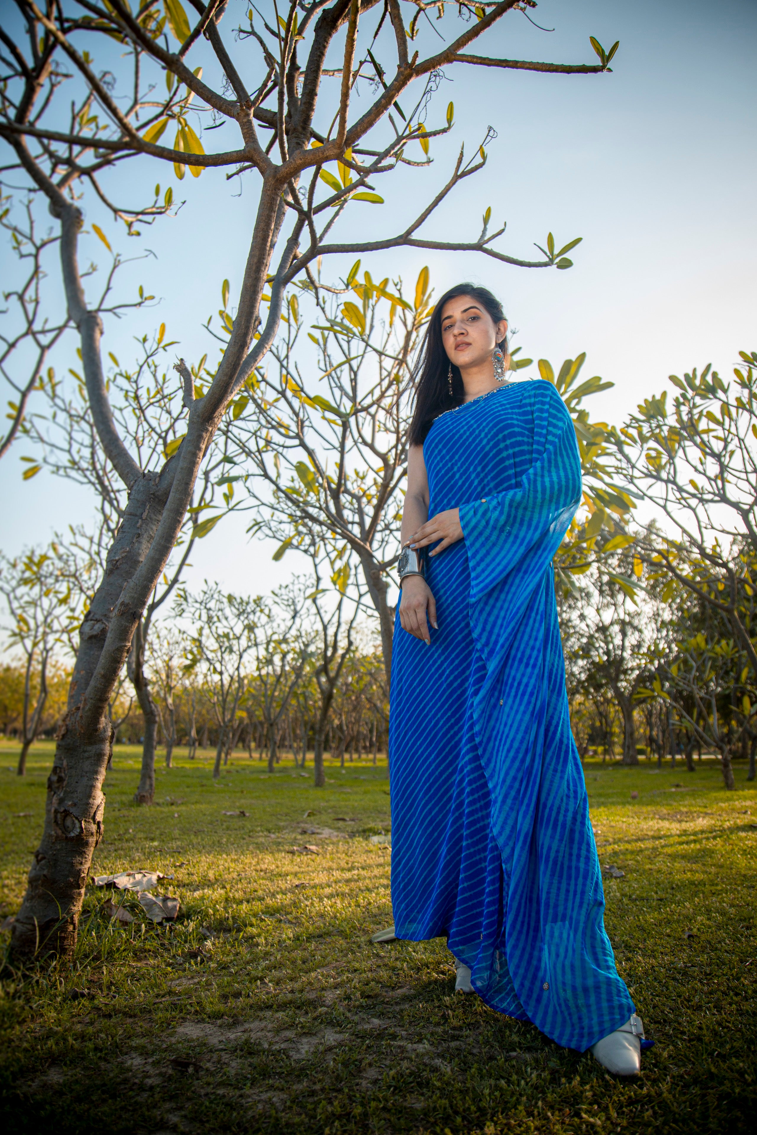 Spring Blue Leheriya Kaftan Dress