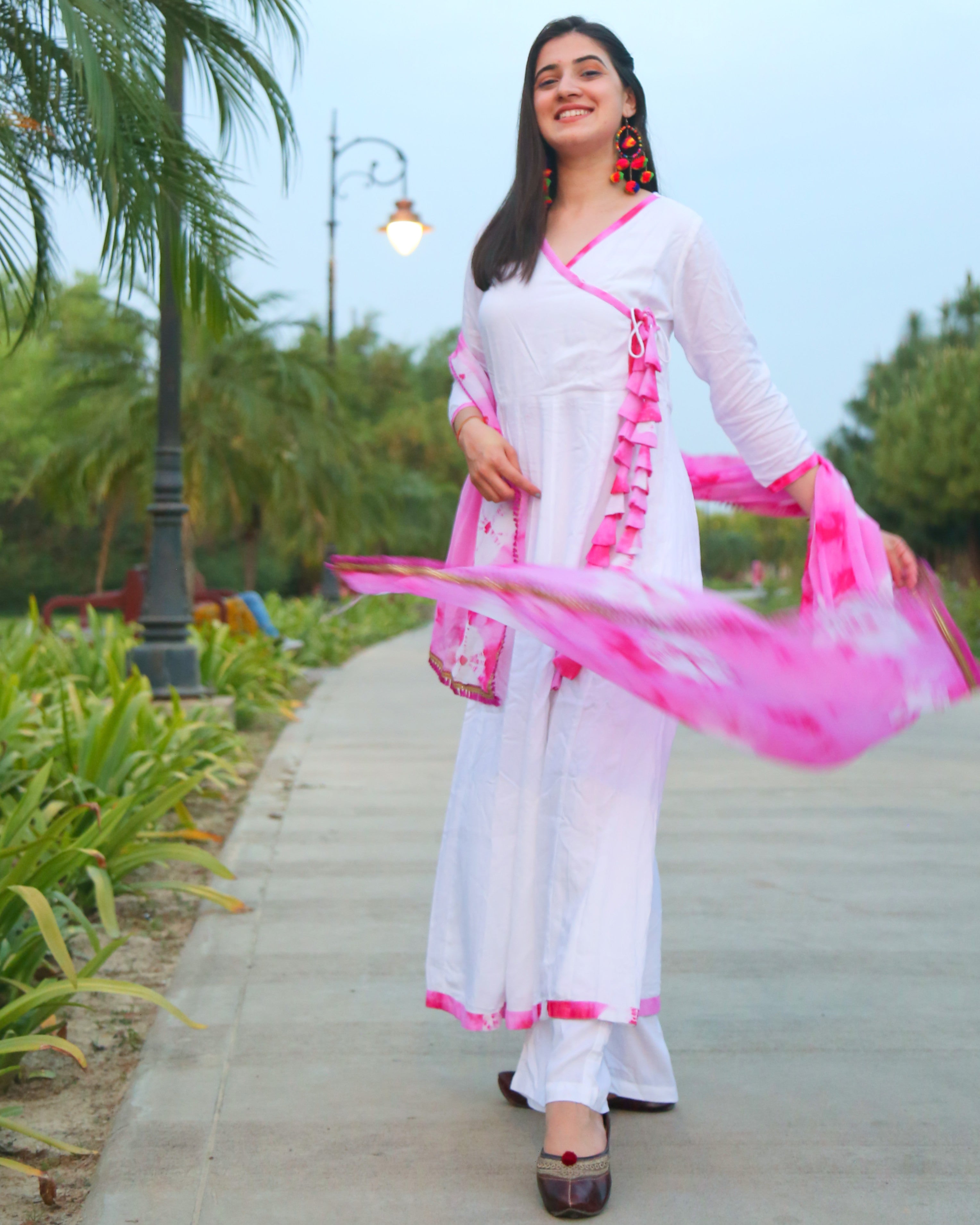 White Pink Cotton Suit Set