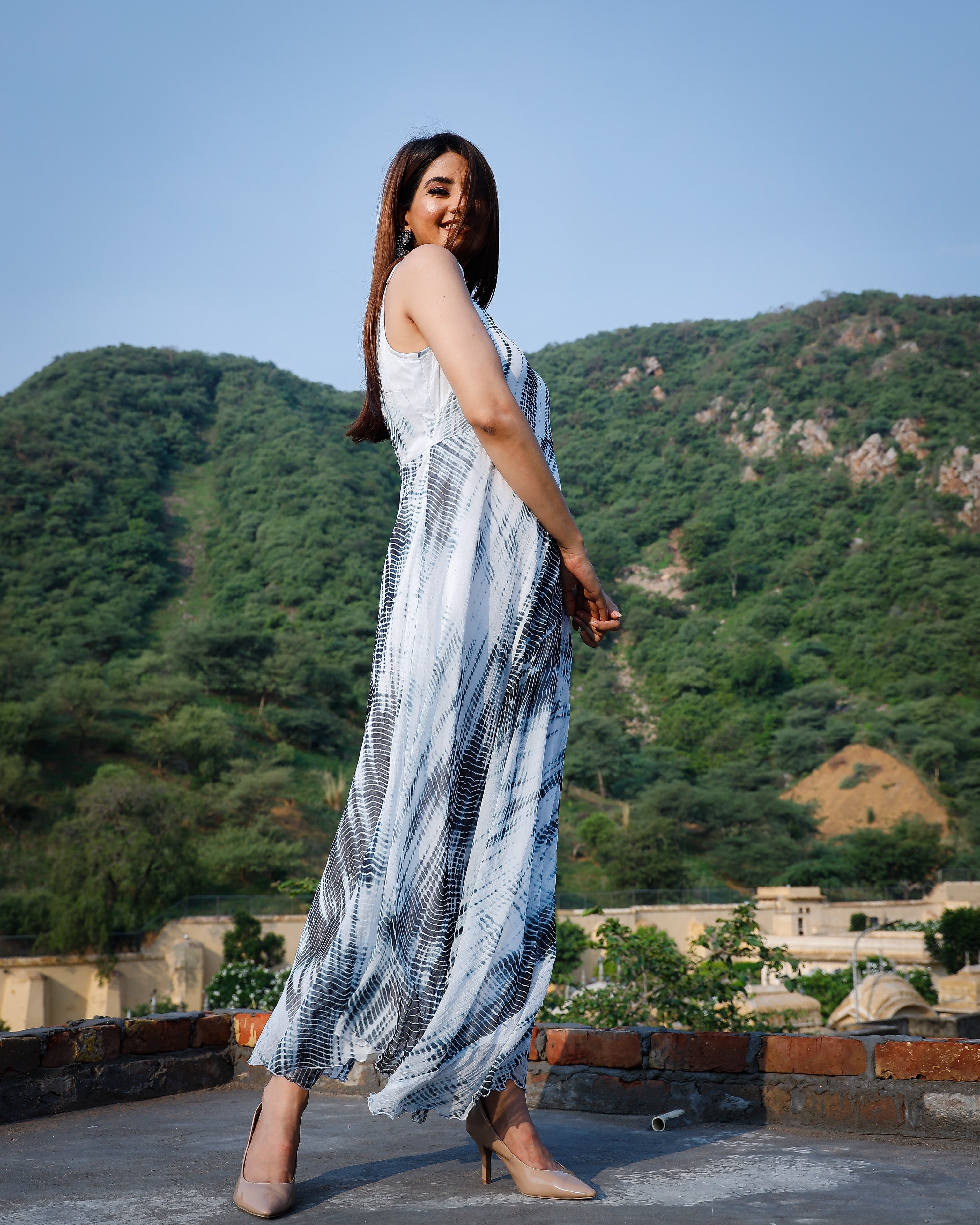 Ruffle White Tie Dye Suit Set