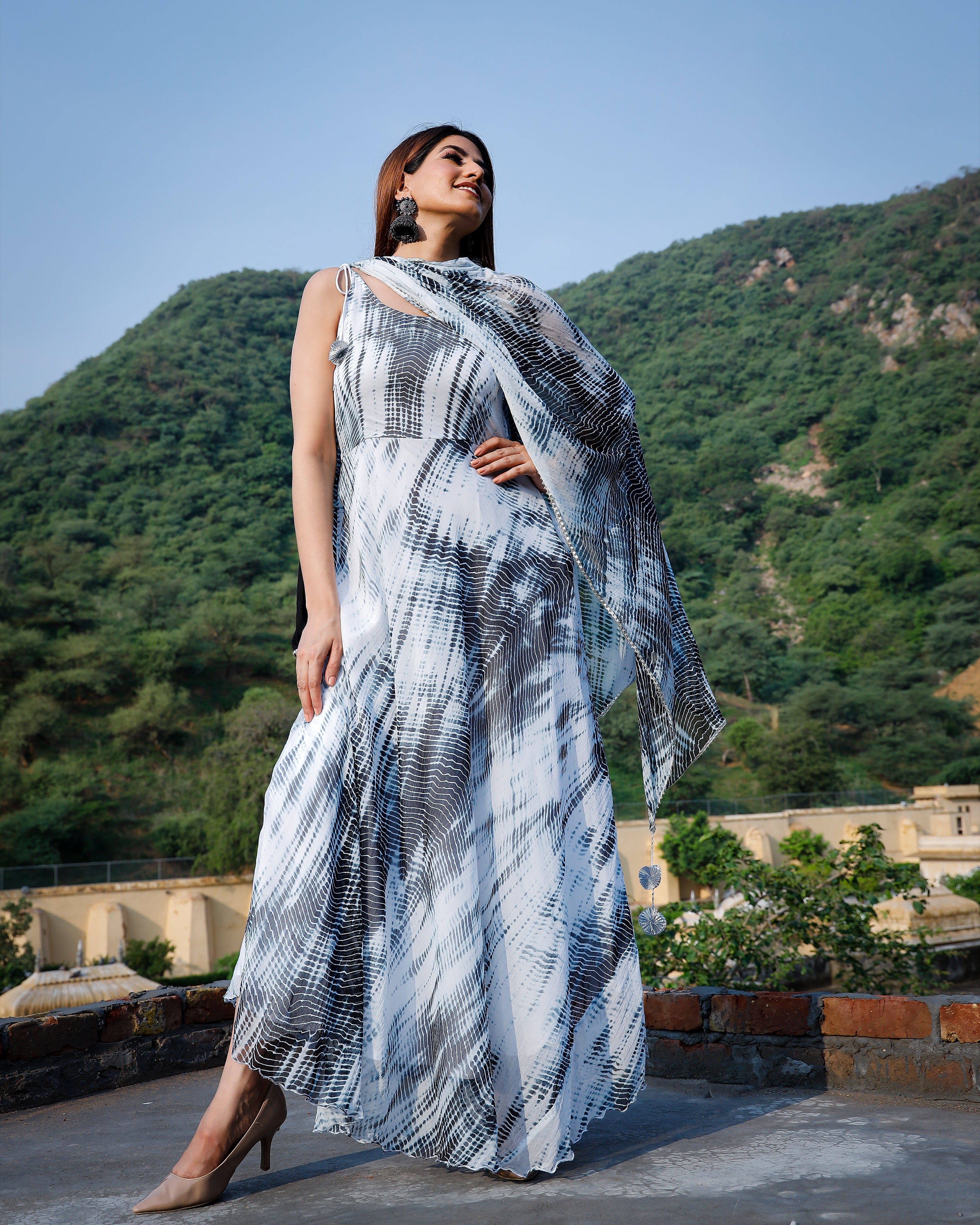 Ruffle White Tie Dye Suit Set