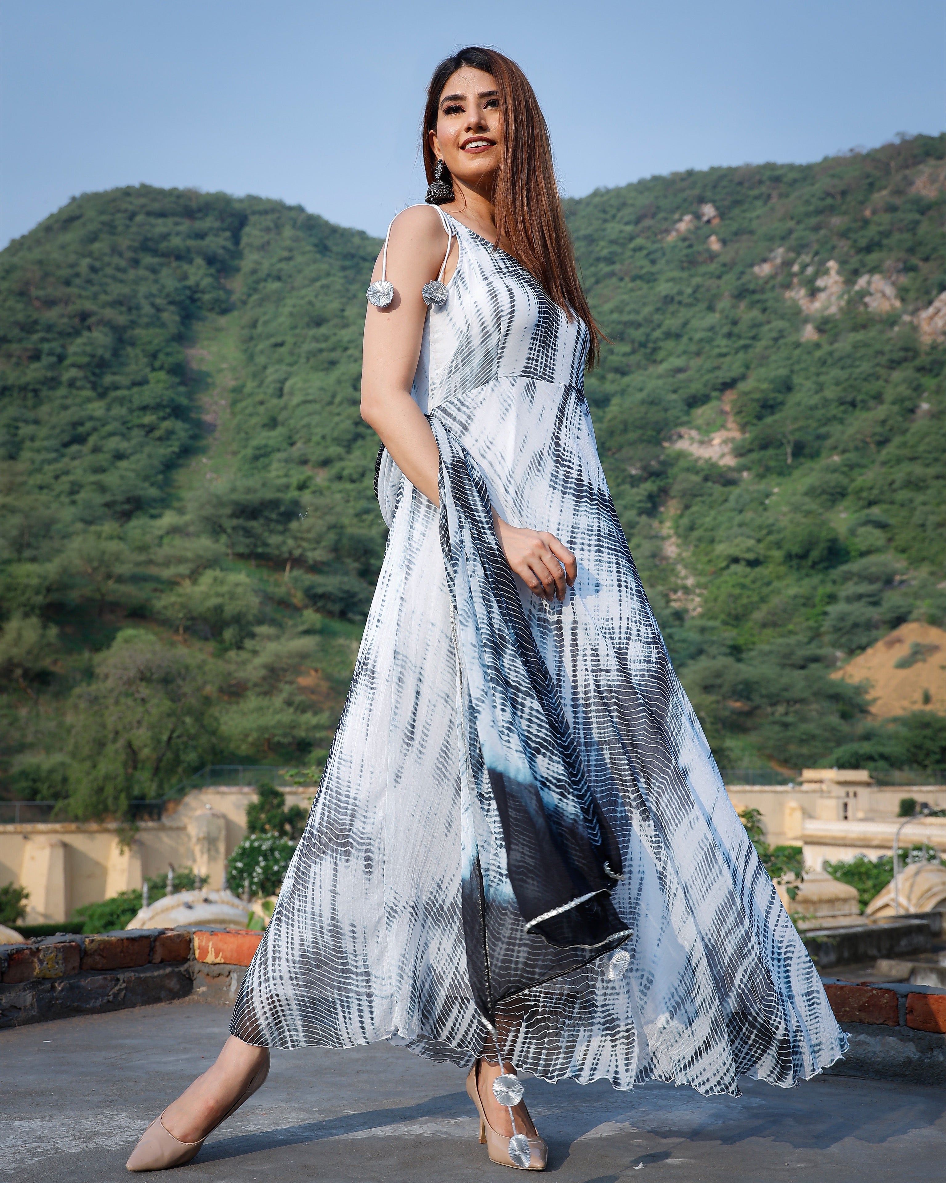 Ruffle White Tie Dye Suit Set