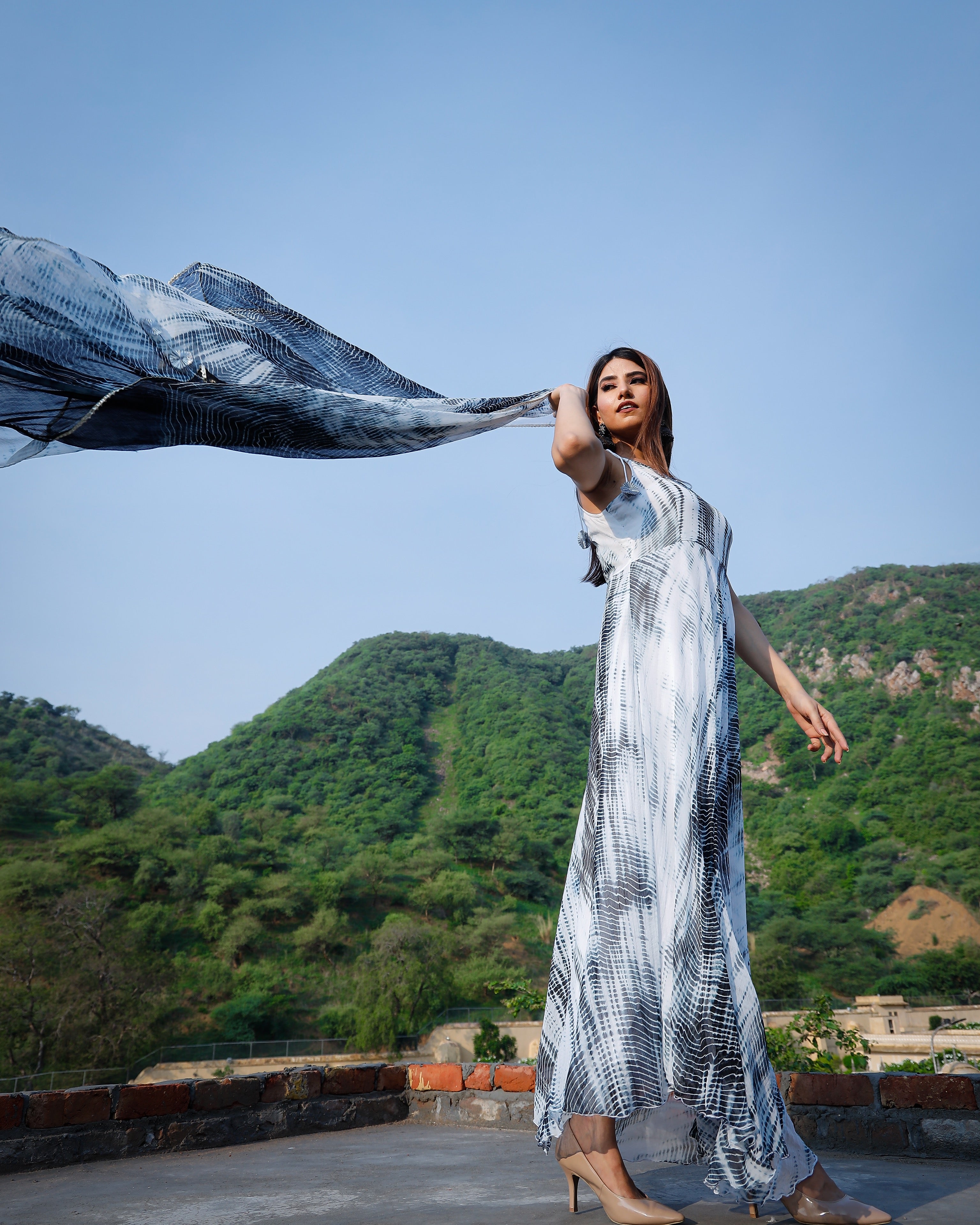 Ruffle White Tie Dye Suit Set