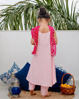 Peasant Pink Suit Set with Leheriya Dupatta