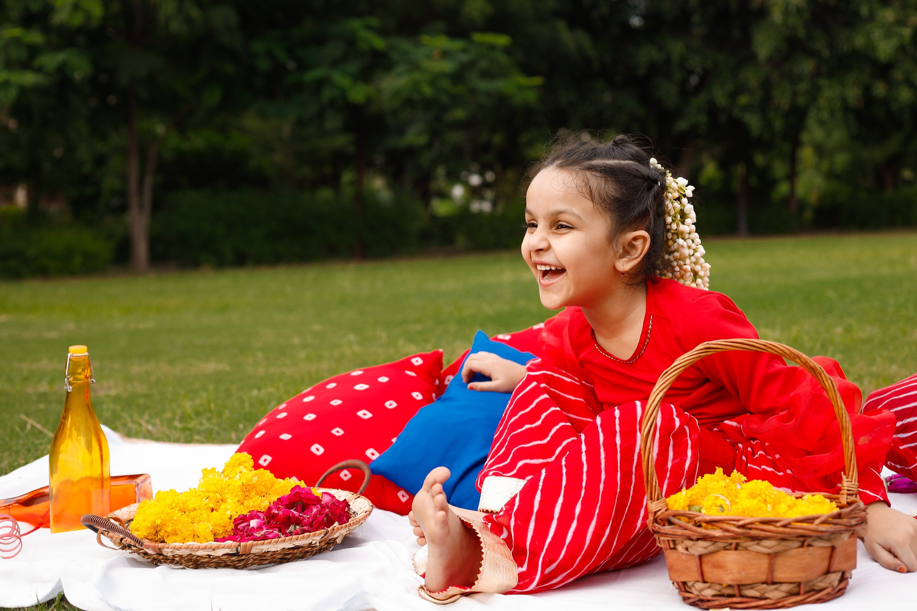 Red Sequin Balloon Sleeves Sharara Set