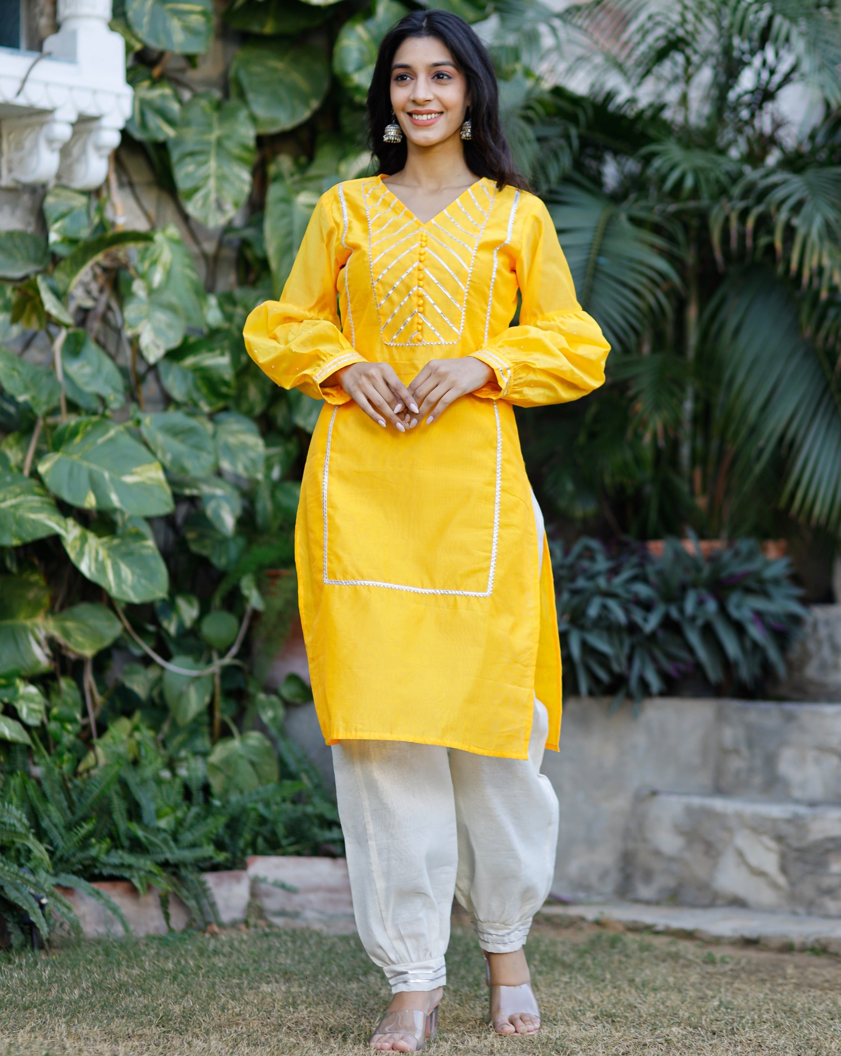 Ray Yellow Chanderi Kurta Set