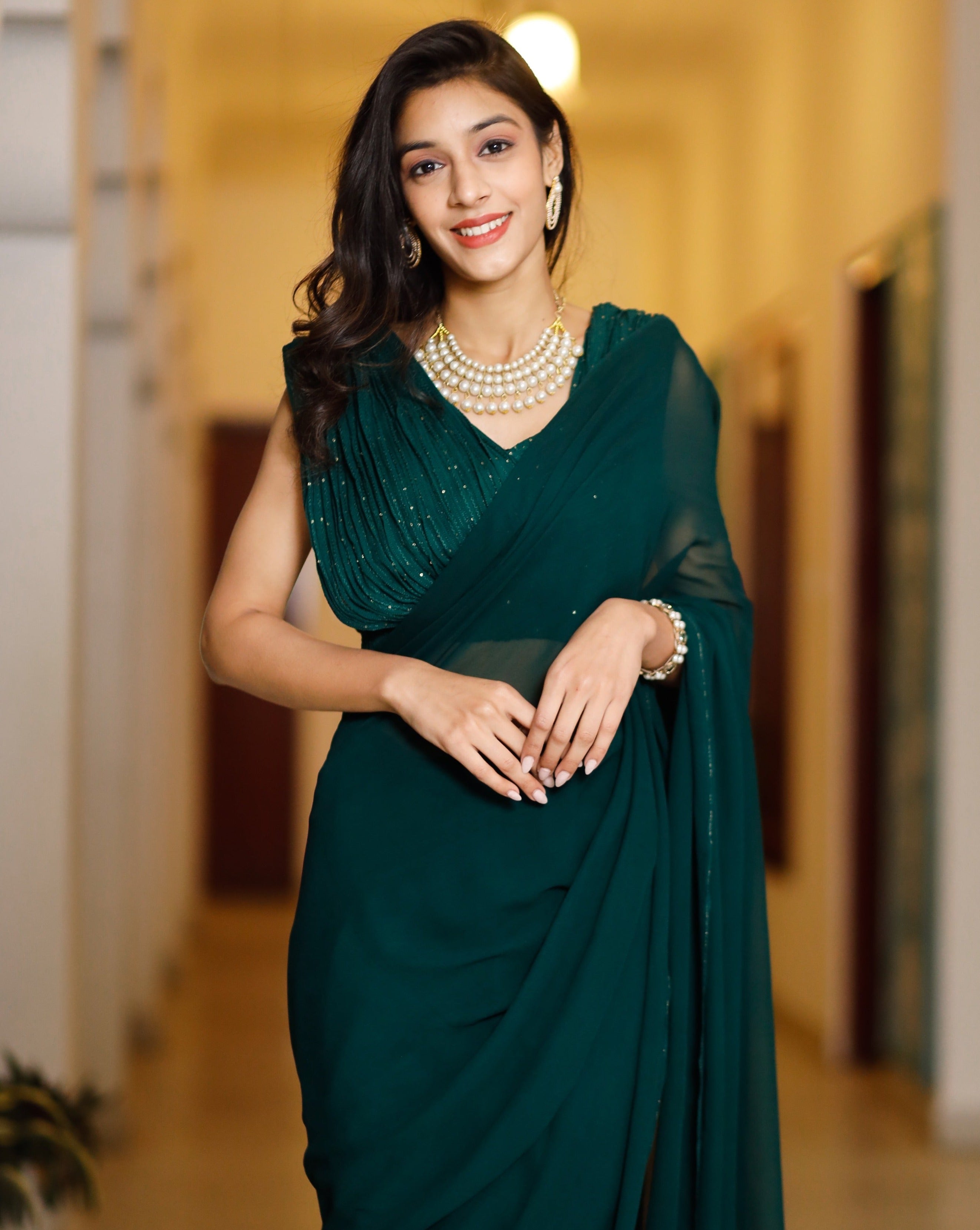Inayaat green sequin stitched saree