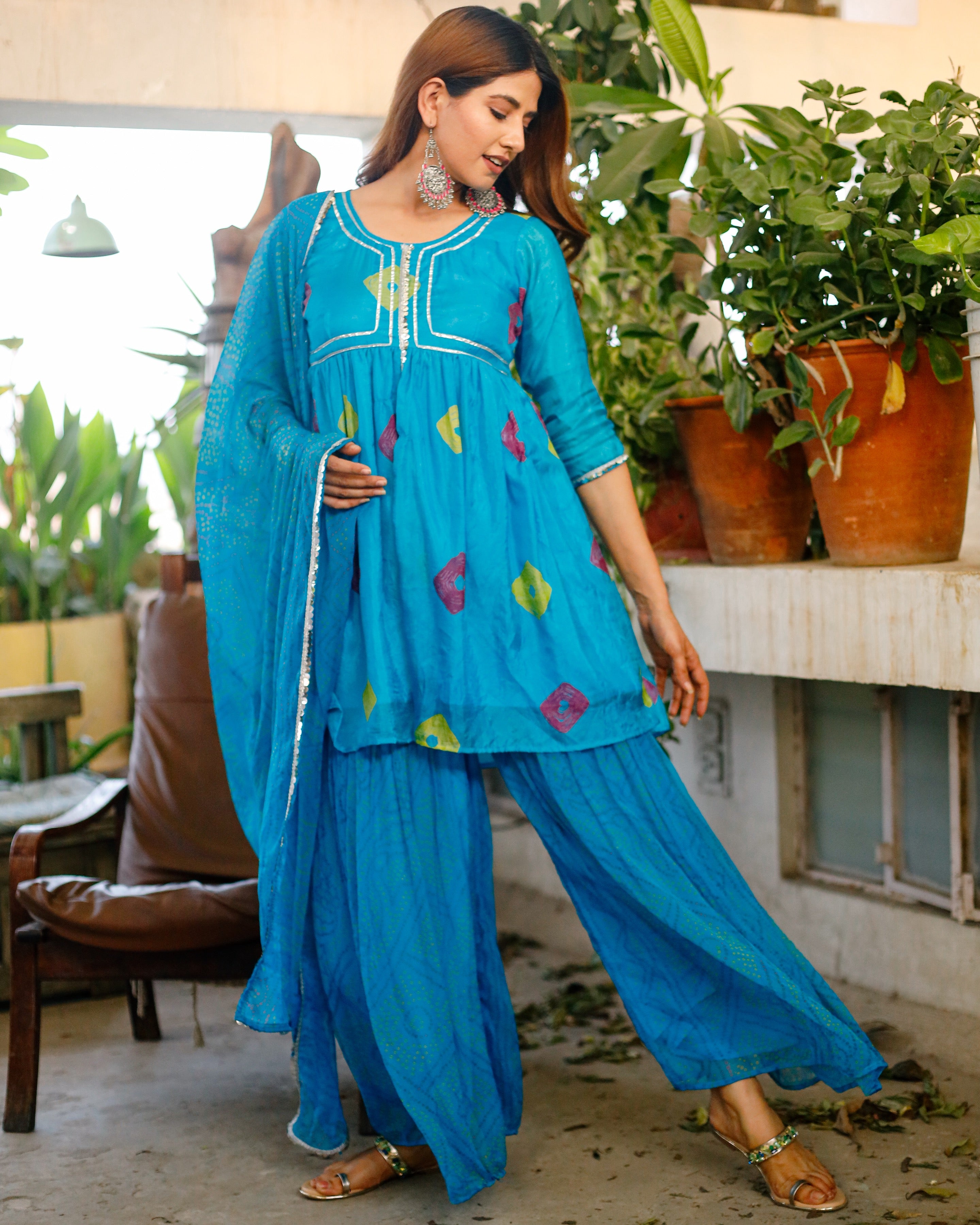 Brig Blue Bandhej Suit Set