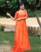 Pearl Orange Lehariya Dress
