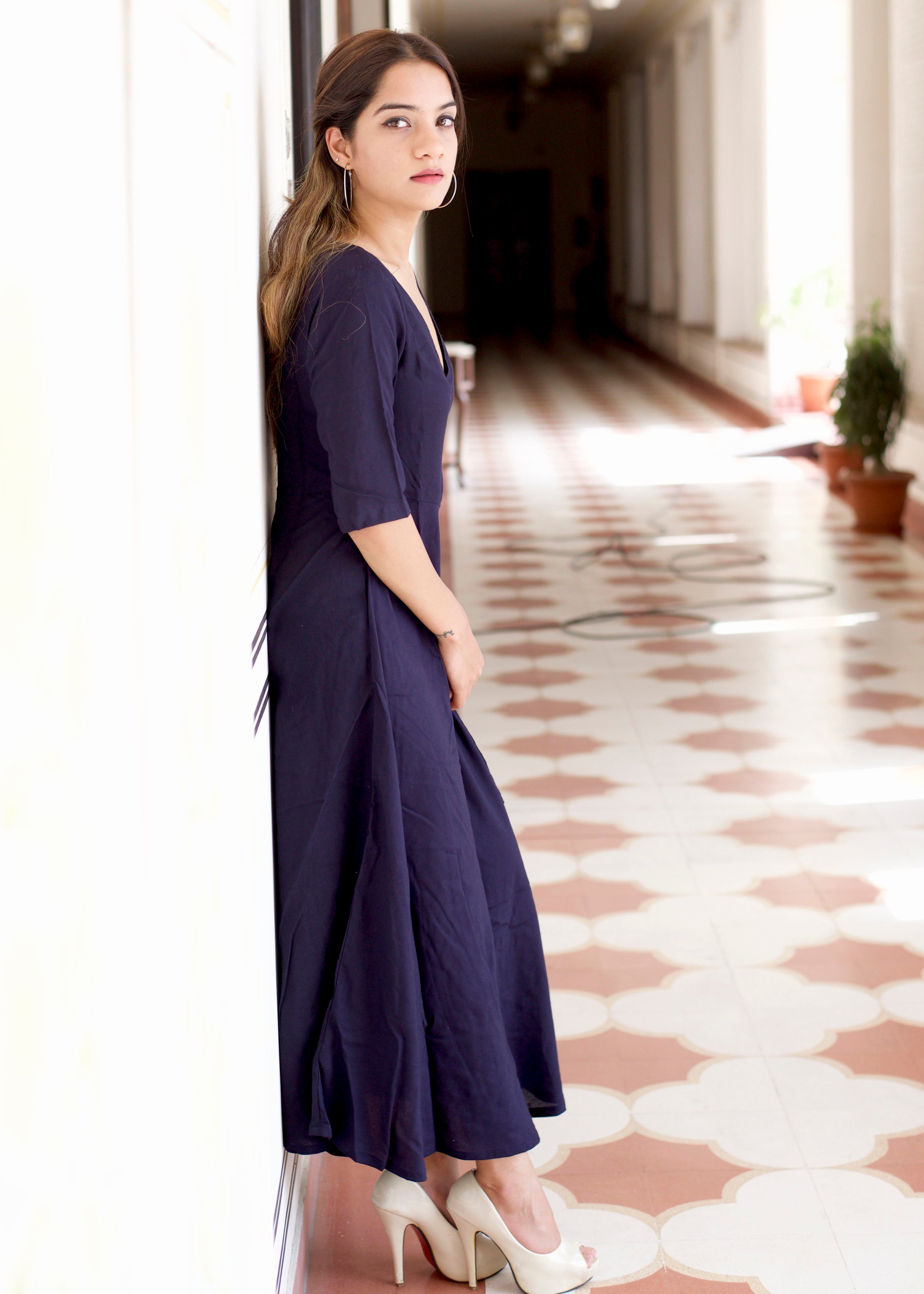 Beautiful blue flared angrakha dress