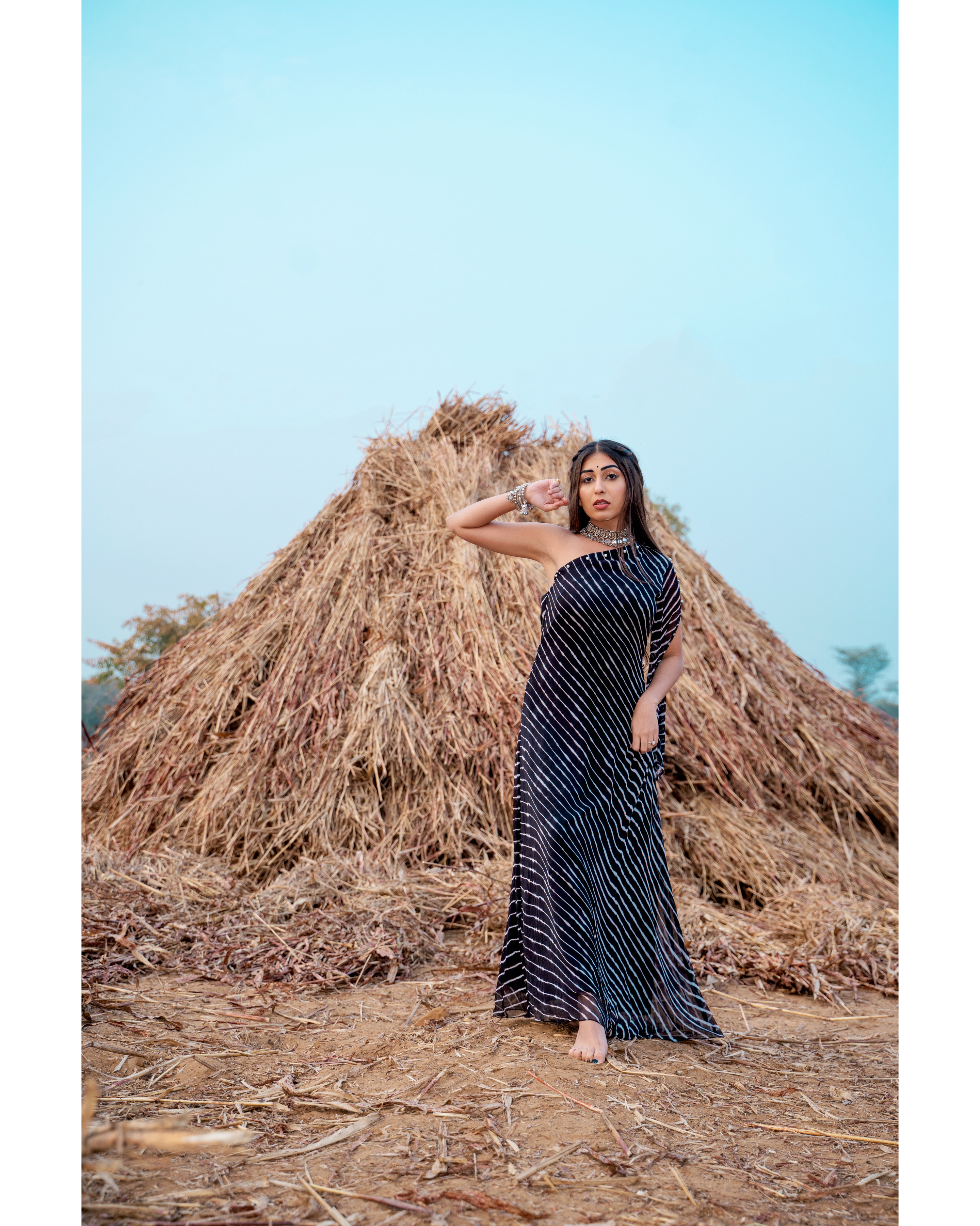 Embellished black one shoulder long dress