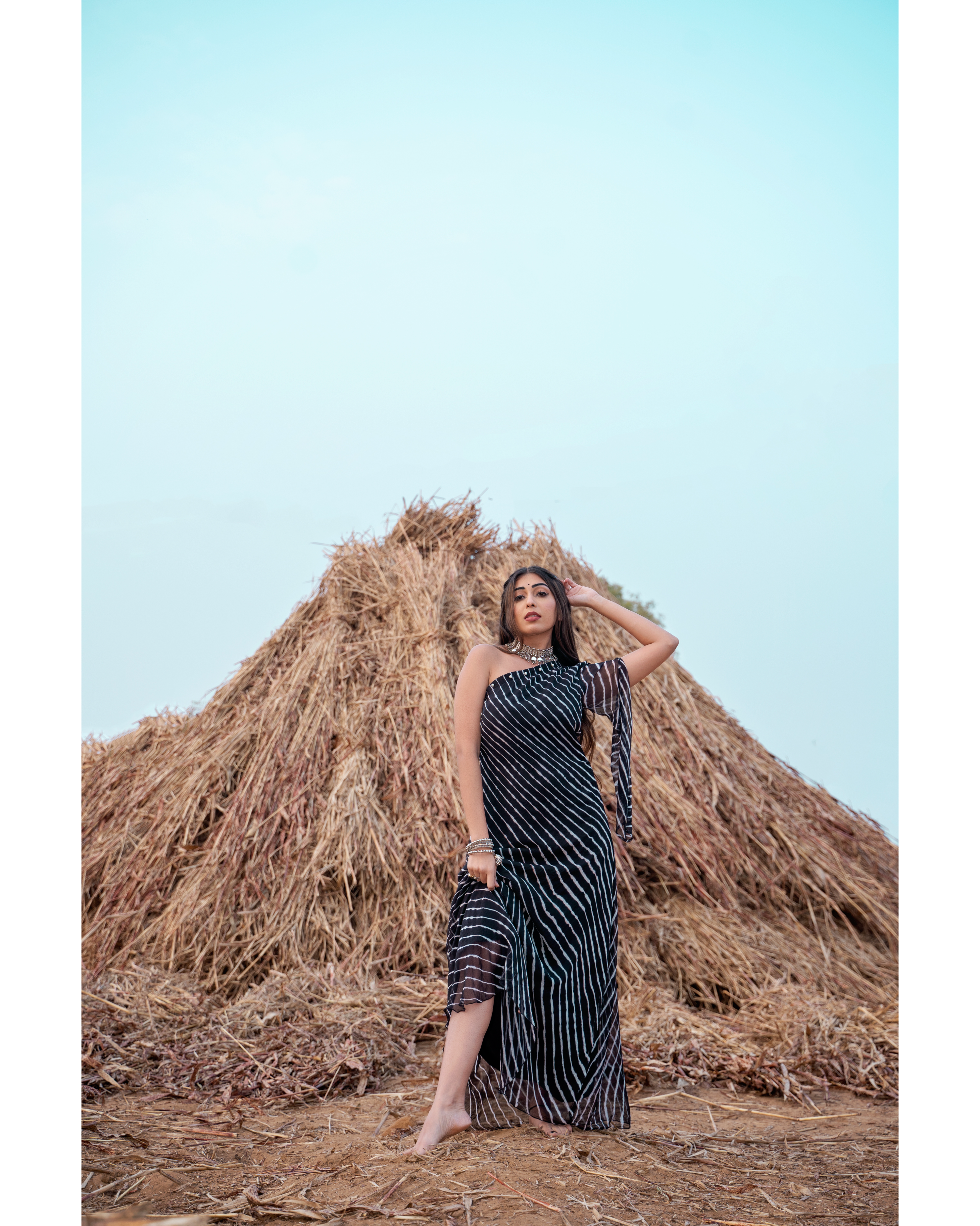 Embellished black one shoulder long dress