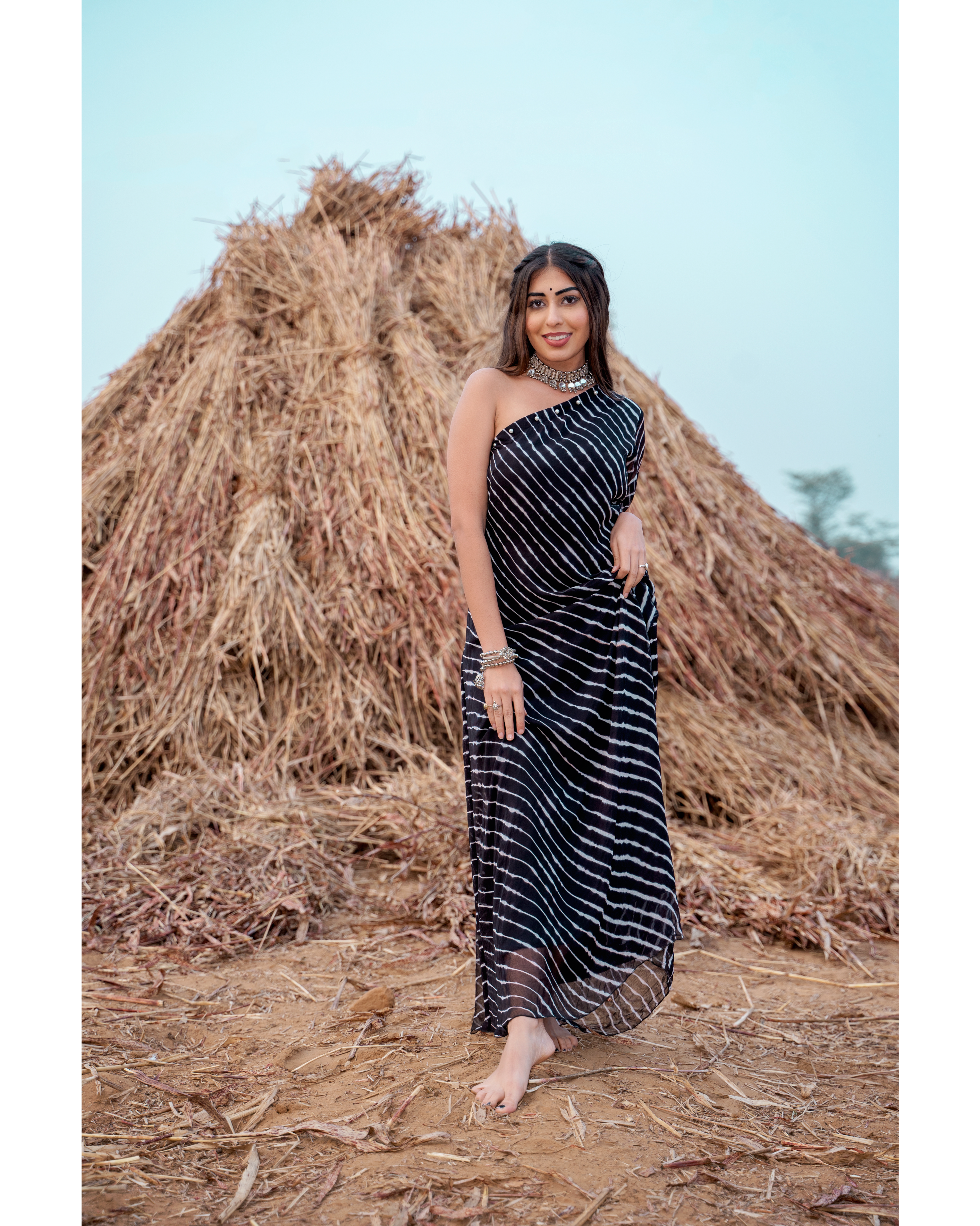 Embellished black one shoulder long dress