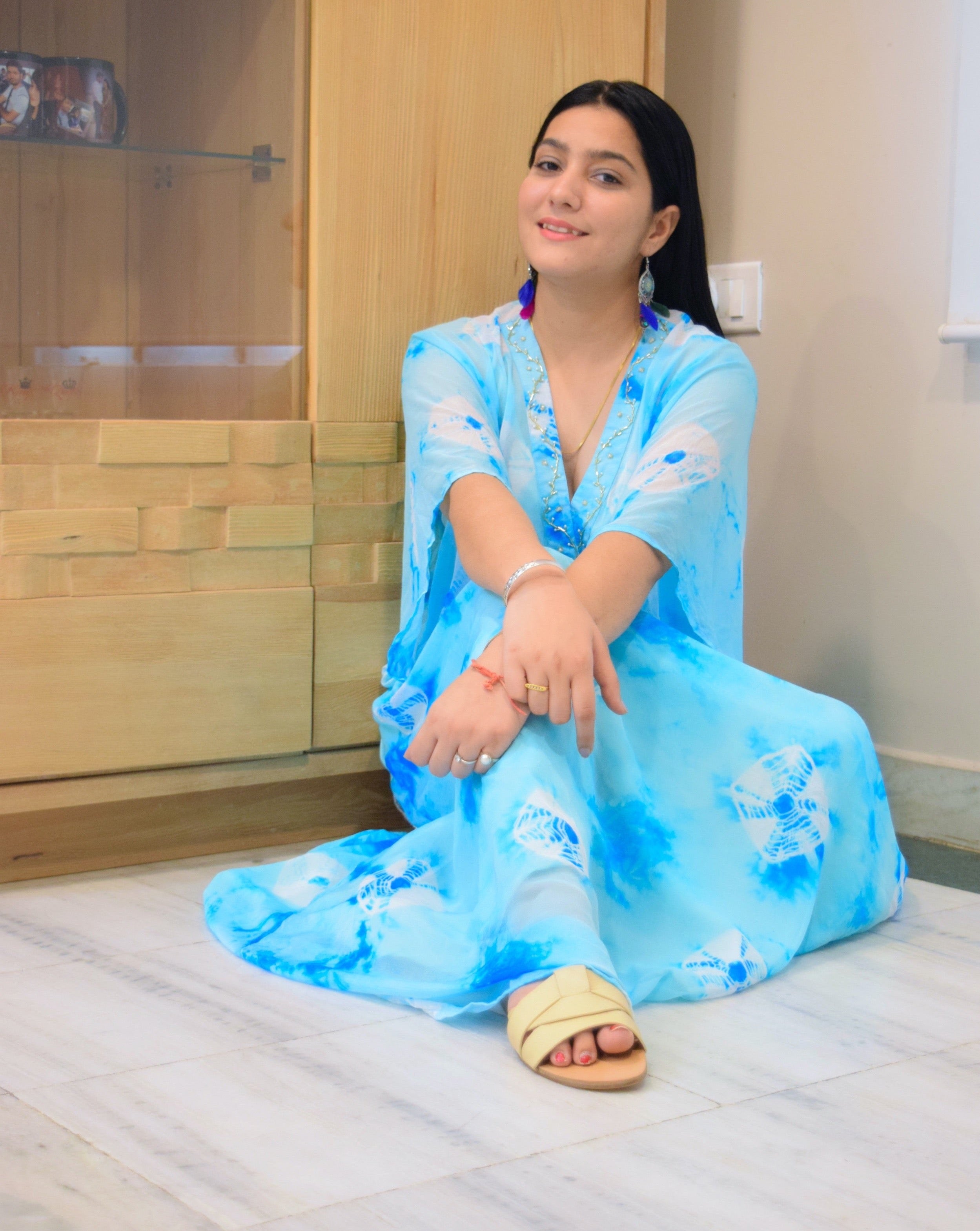 Coral Sea Blue Tie Dye Kaftan Dress