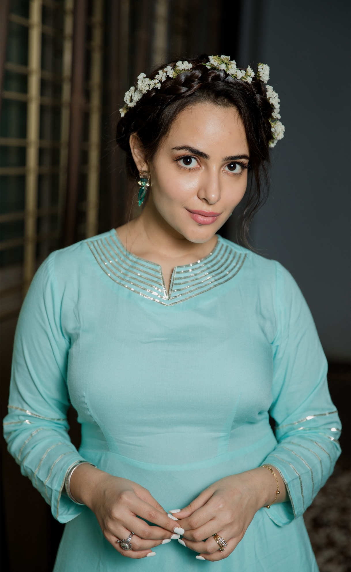 Turquoise Neckline Gotta Suit Set