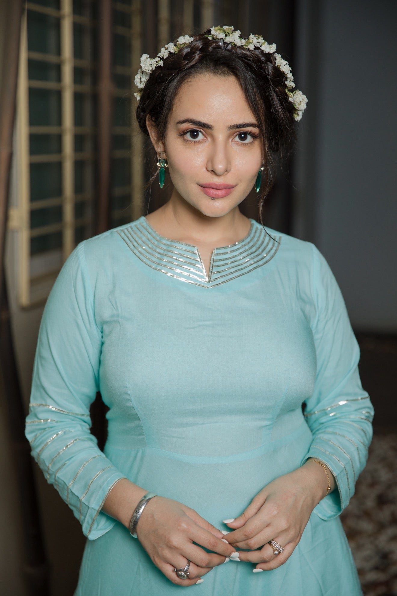 Turquoise Neckline Gotta Suit Set