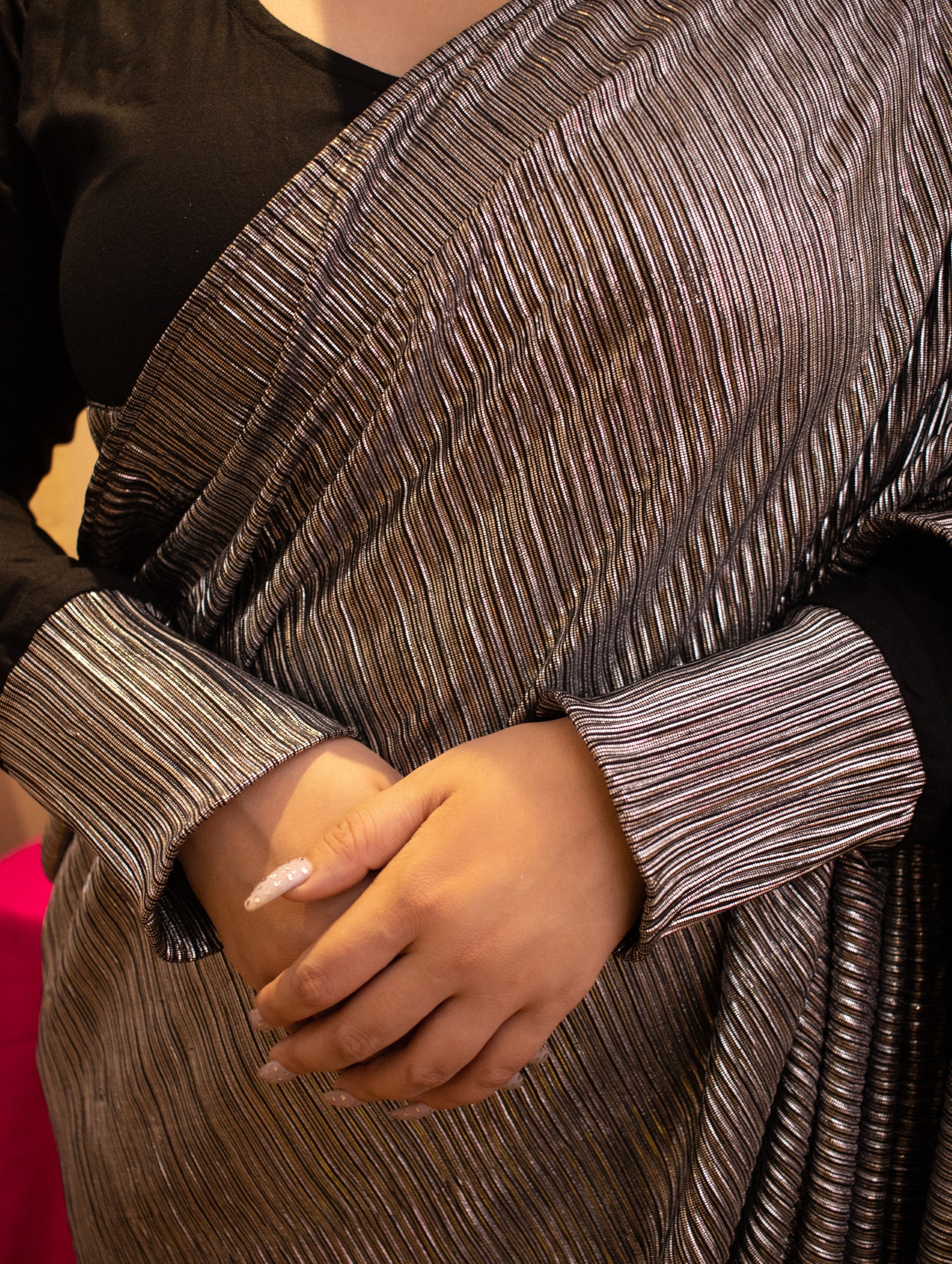 Metallic black tulip pant saree