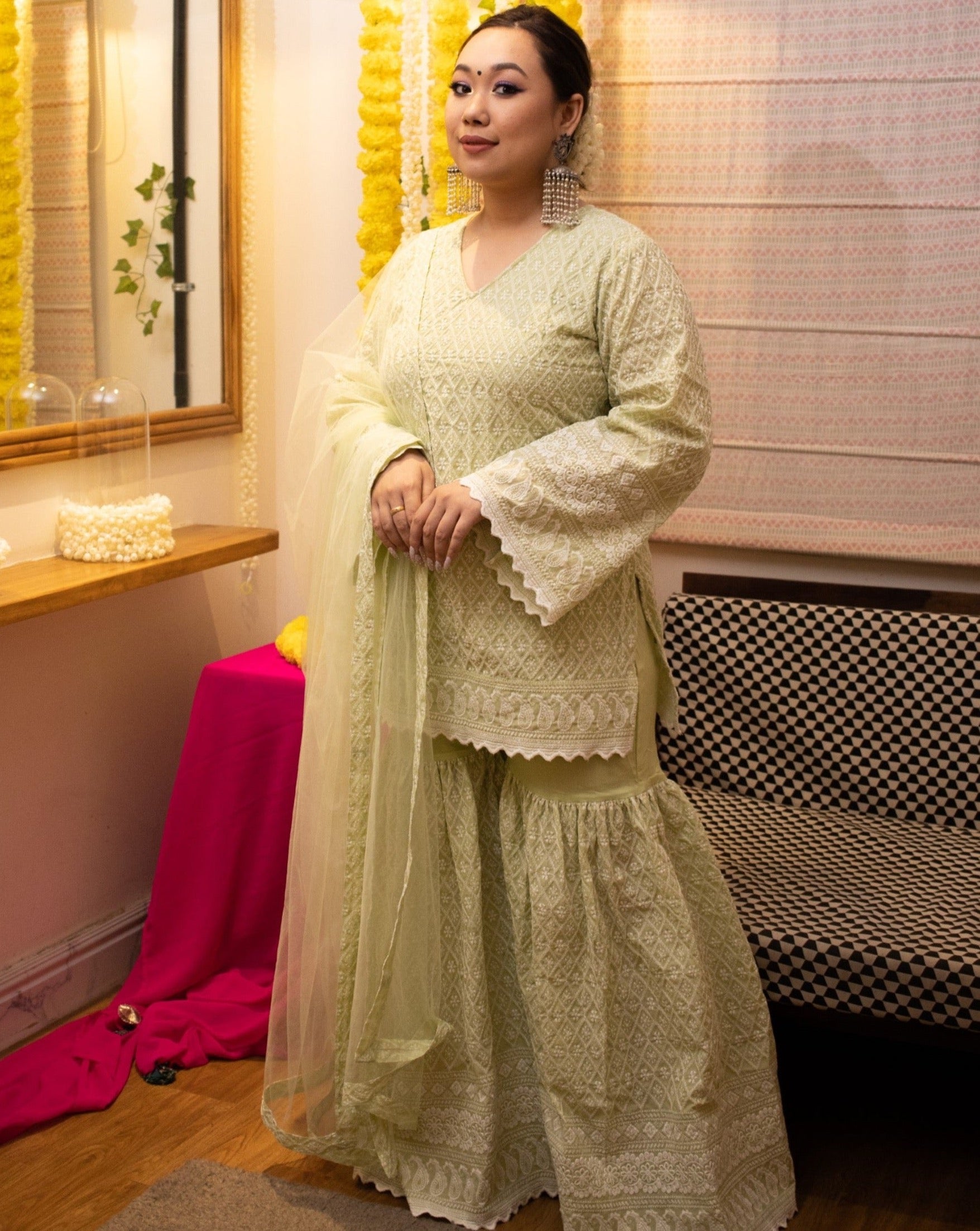 Pista Green Chikankari Sharara Set