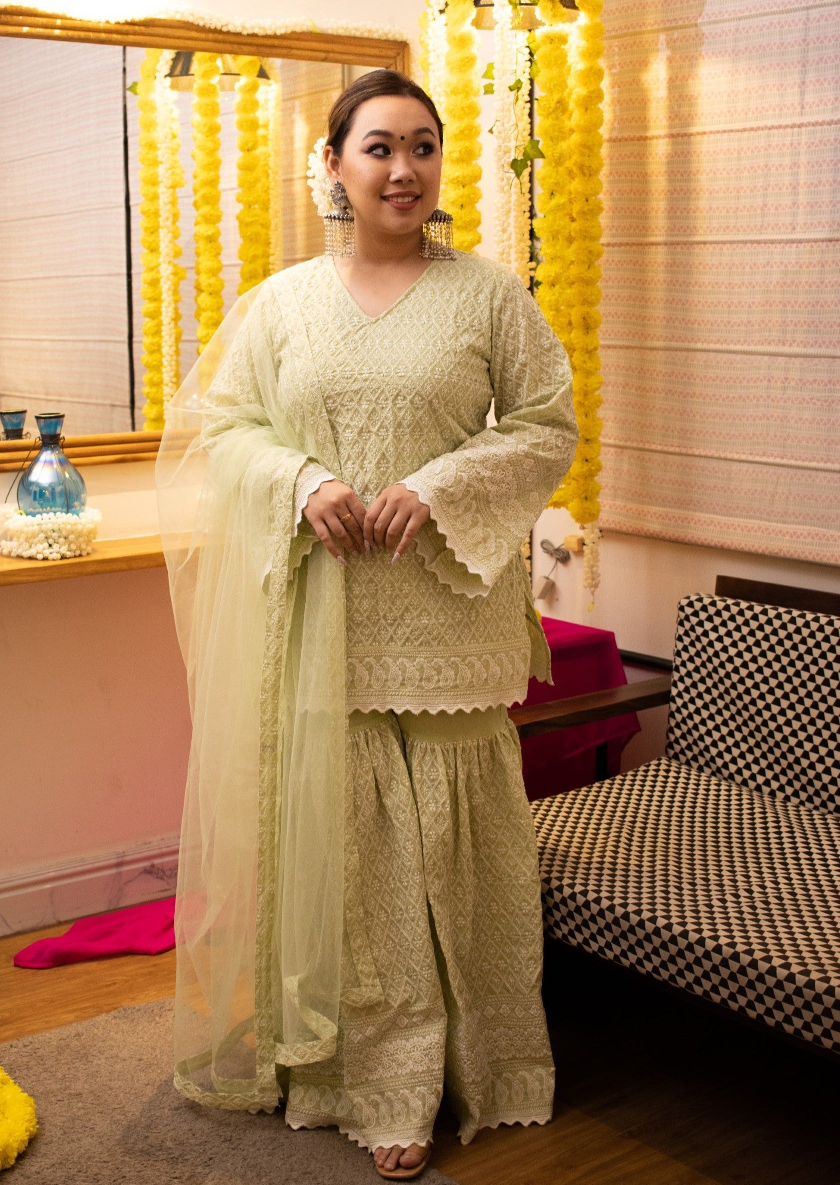 Pista Green Chikankari Sharara Set
