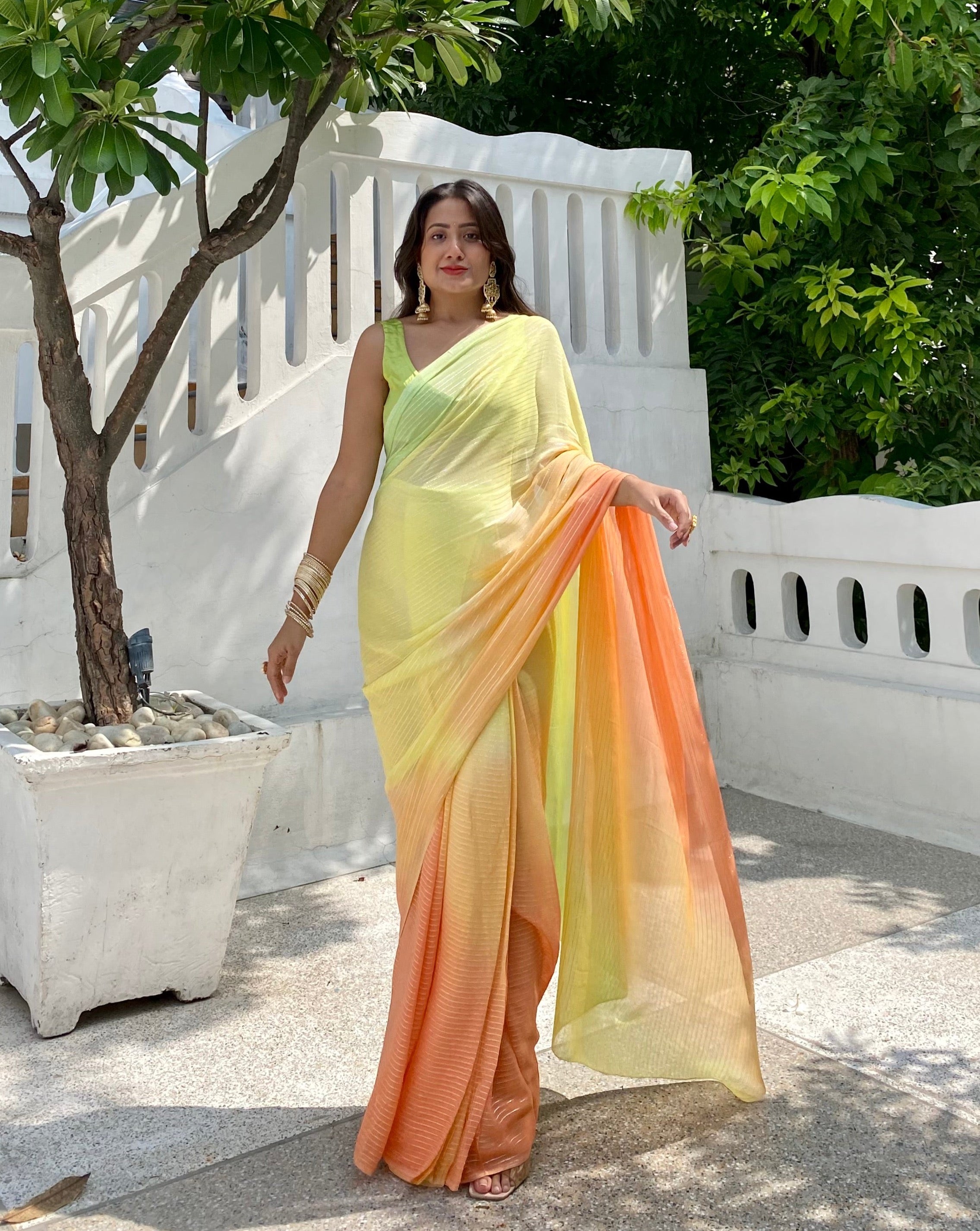 Saarika Green Rainbow Saree