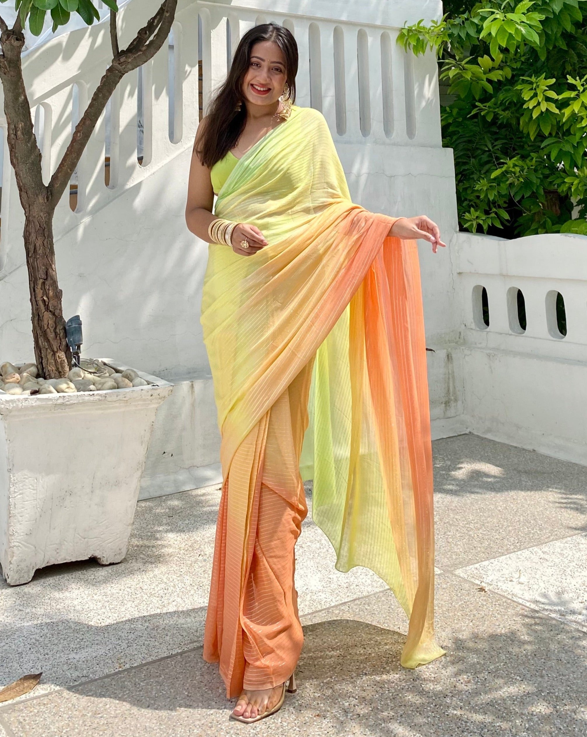 Saarika Green Rainbow Saree