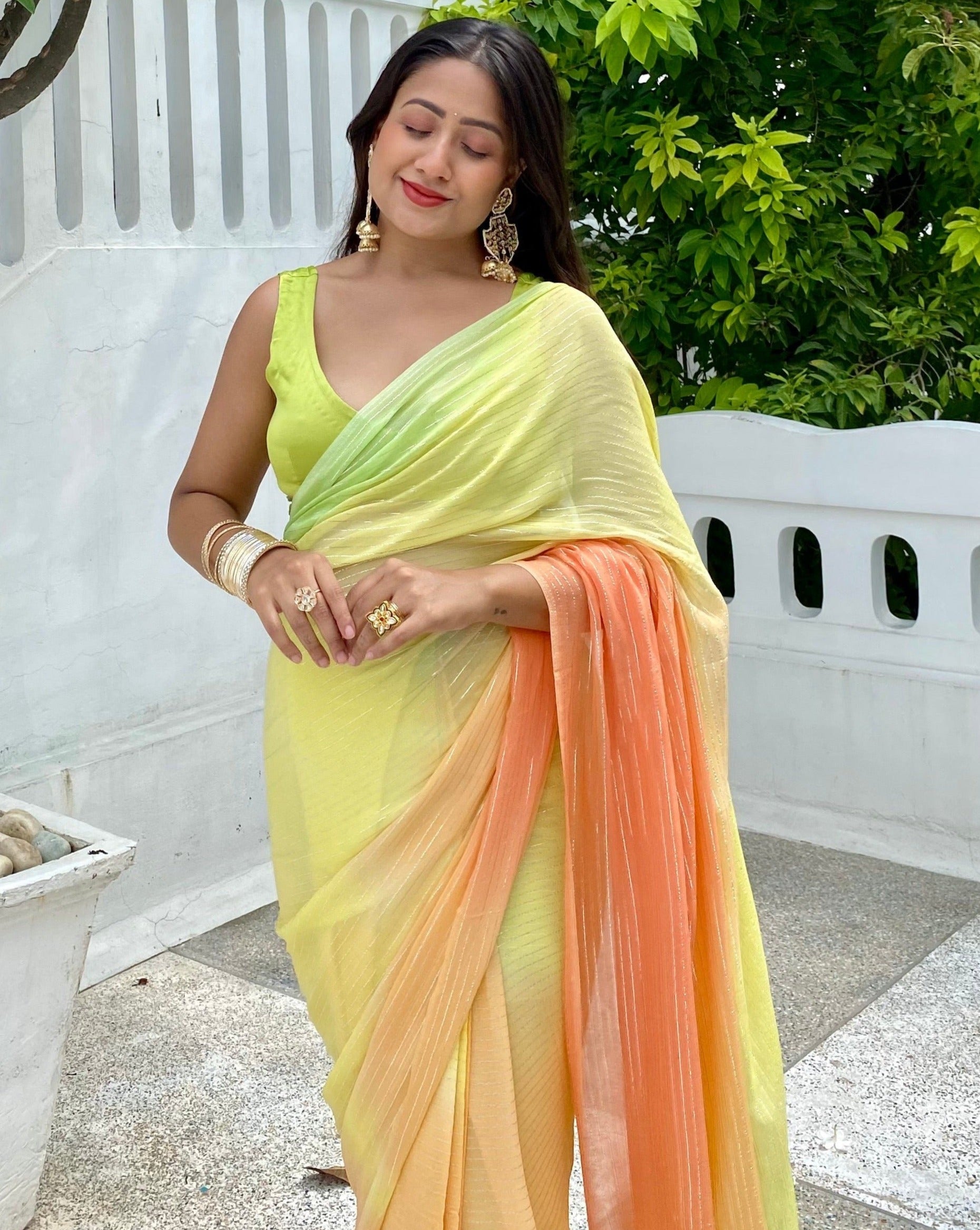 Saarika Green Rainbow Saree
