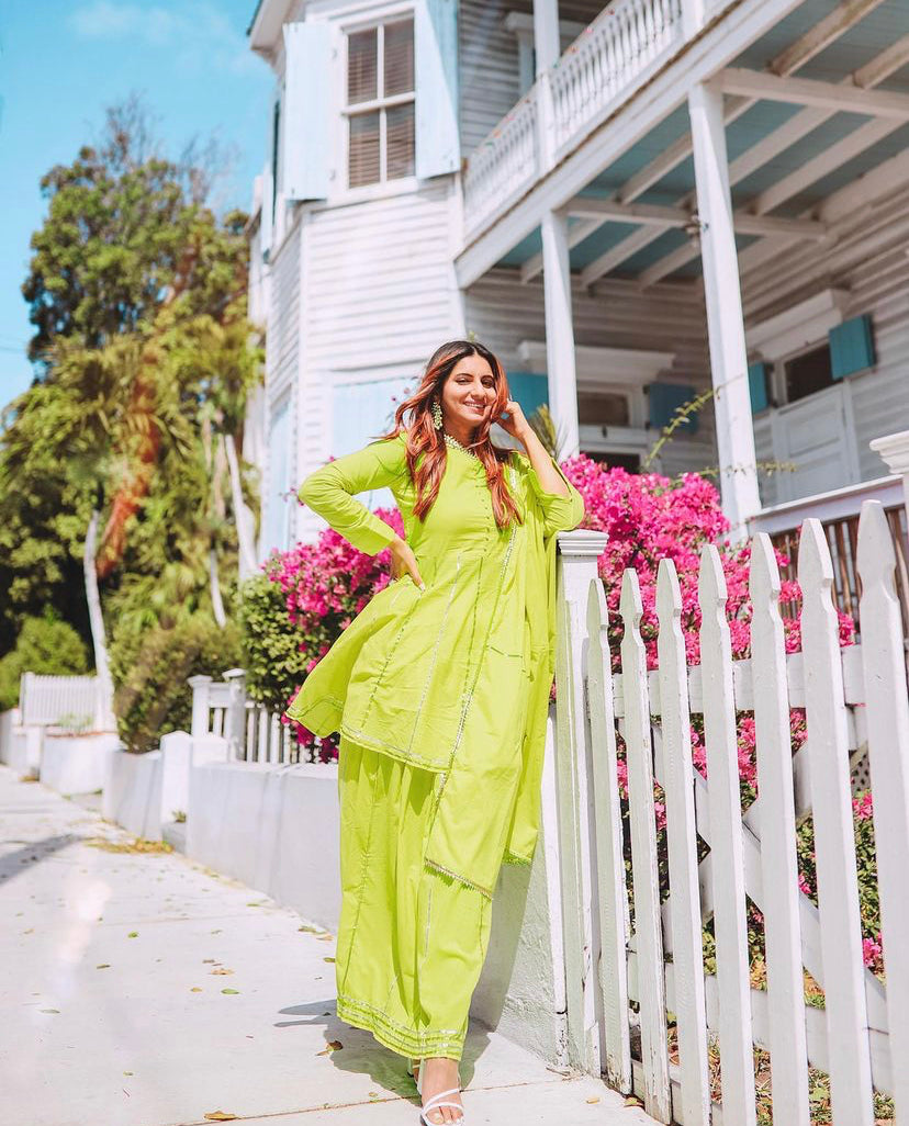 Greenish Gotta work Suit Set With Heavy Gotta Dupatta