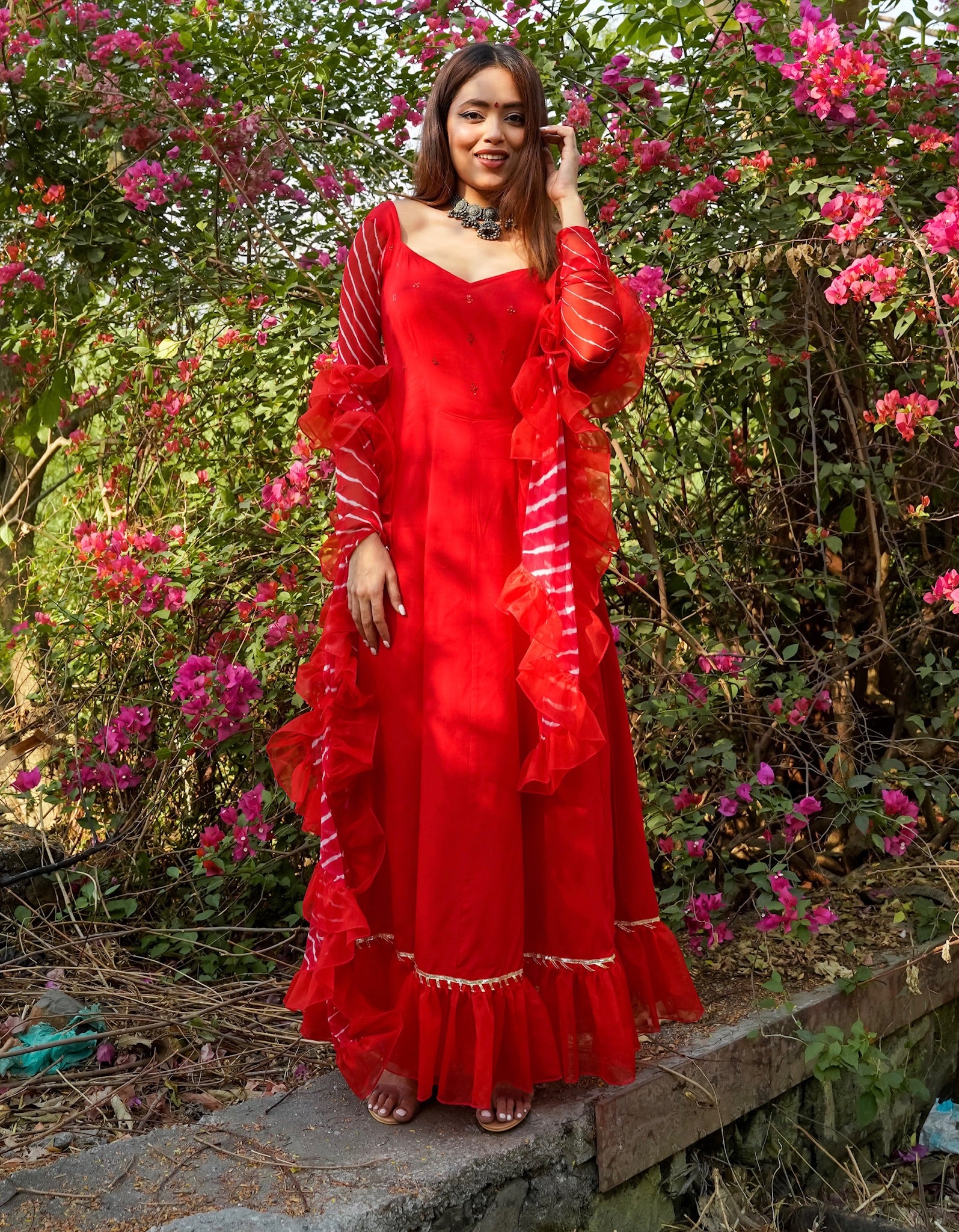Gorgeous Red Frill Suit Set