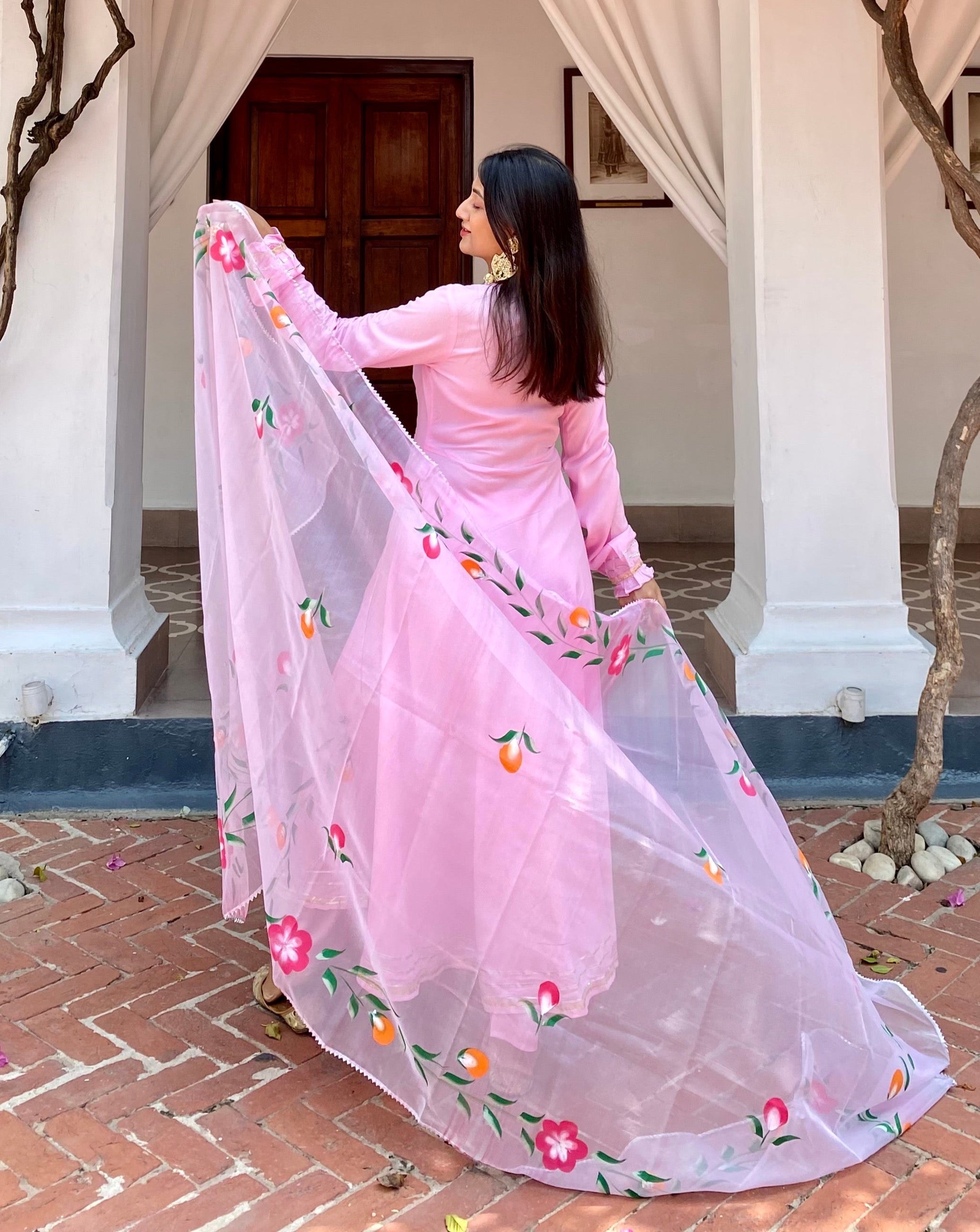 Uma Pink Gotta Anarkali Suit Set